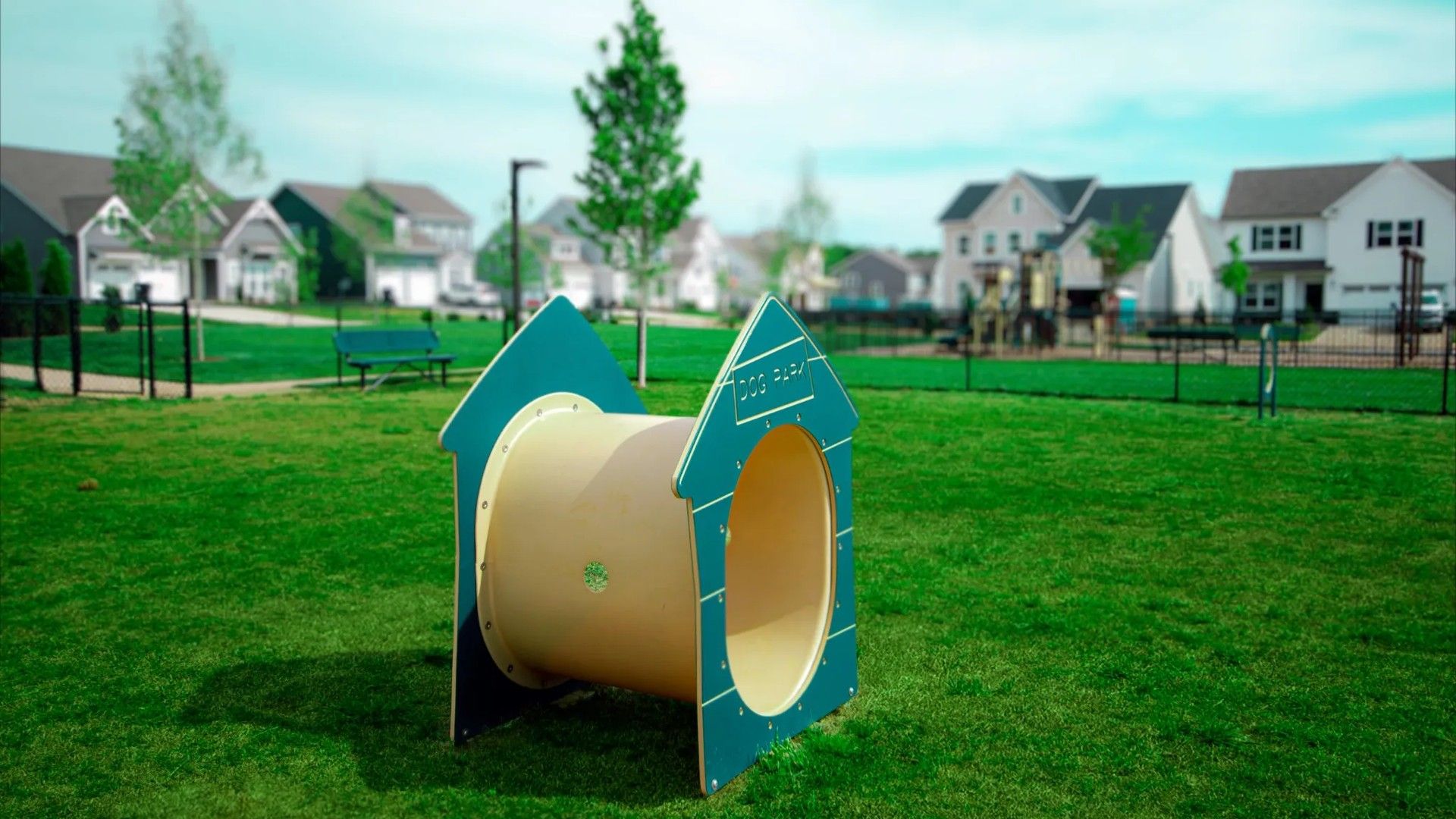 Experience luxury with Shelton Square's dog park, featuring a contemporary tunnel and landscaped green spaces.