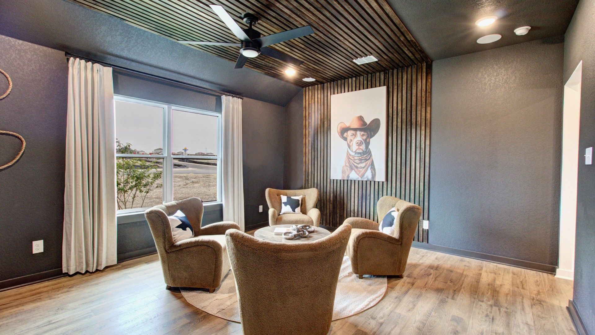 Experience luxury with textured ceilings and plush seating in Prairie Green’s exquisite interiors.