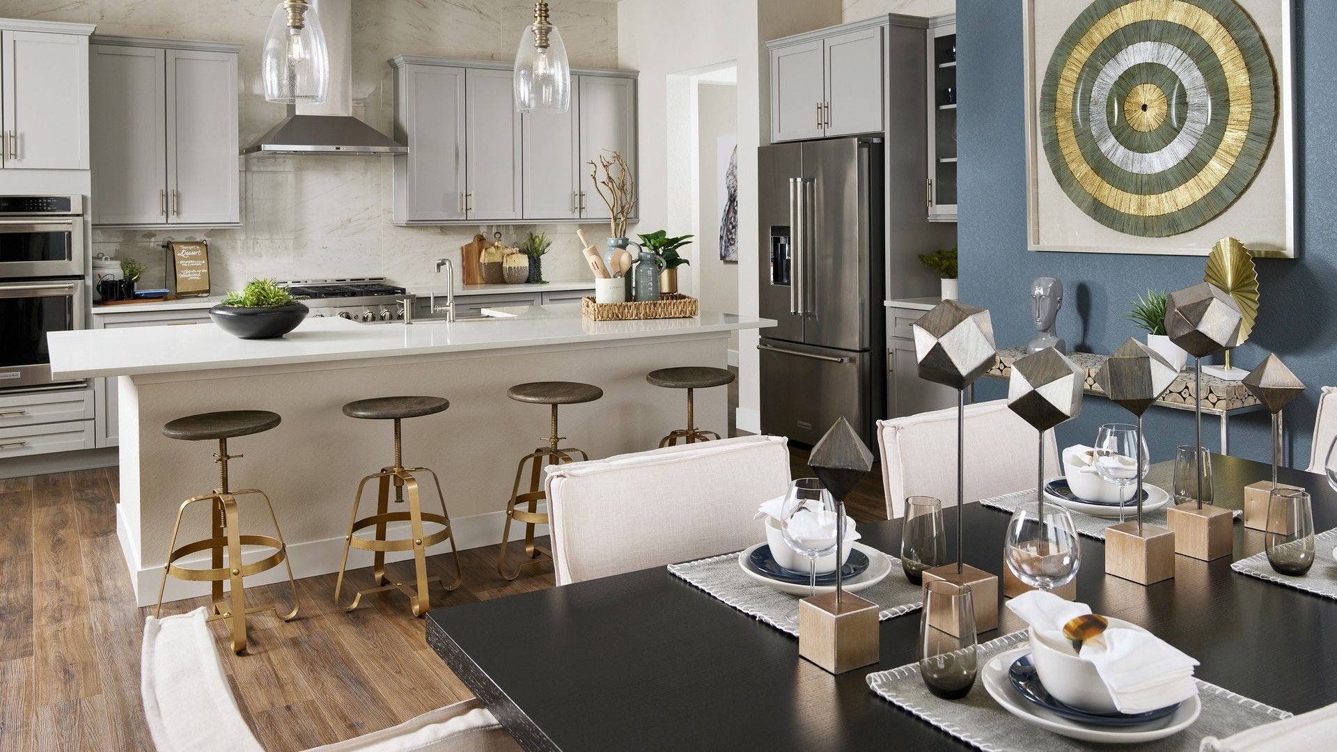 Luxurious kitchen in Trevenna features sleek cabinetry, modern decor, and a chic island design.