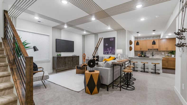 Sophisticated wood elements and unique ceiling patterns create an elegant ambiance in Dillon Pointe.