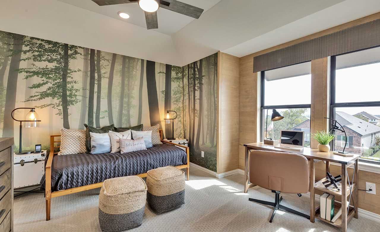 Experience the tranquil forest ambiance with panoramic windows at this San Gabriel luxury retreat.