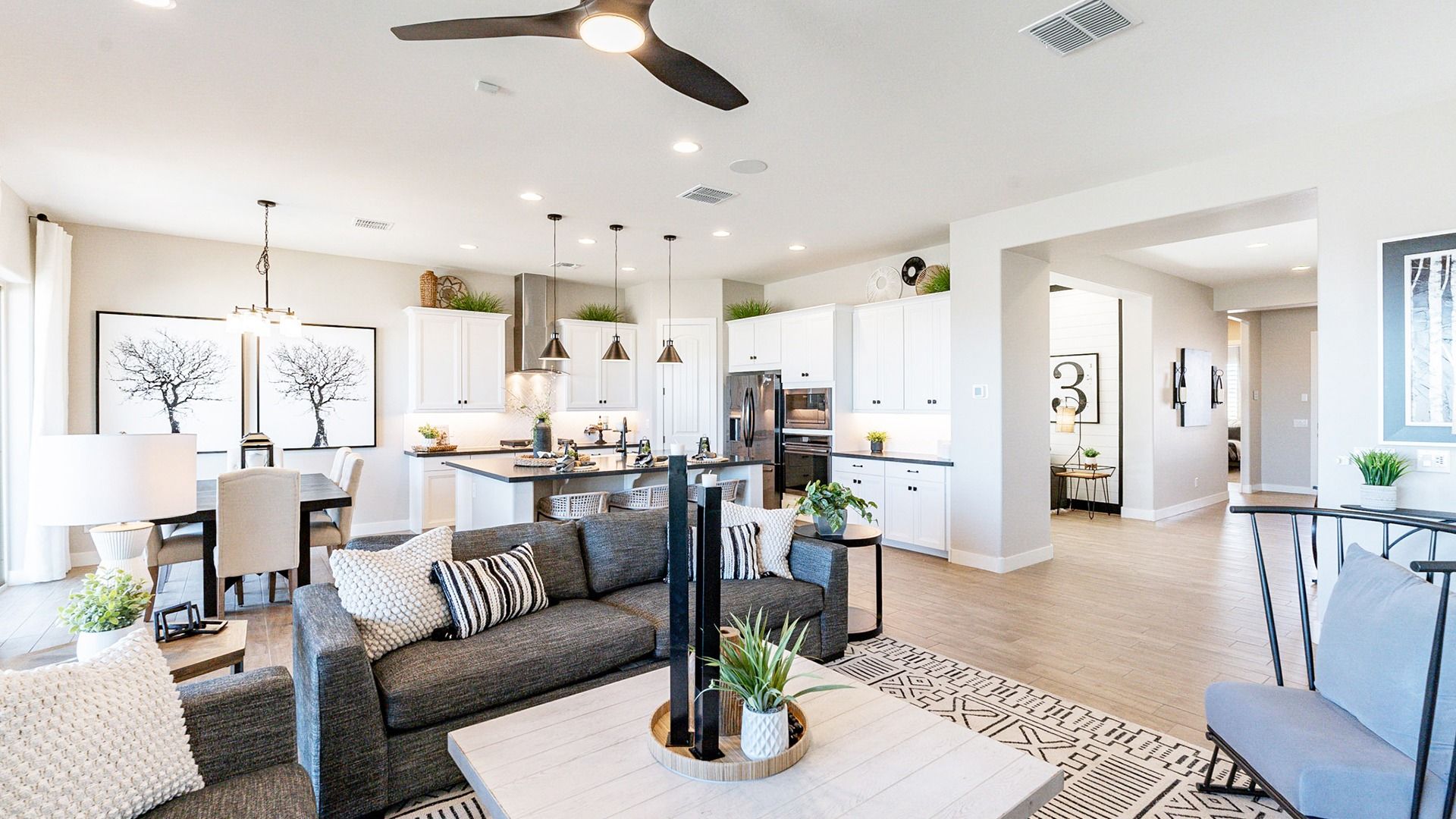 Expansive open-concept design with refined finishes, high ceilings, and upscale kitchen in Arroyo Seco.