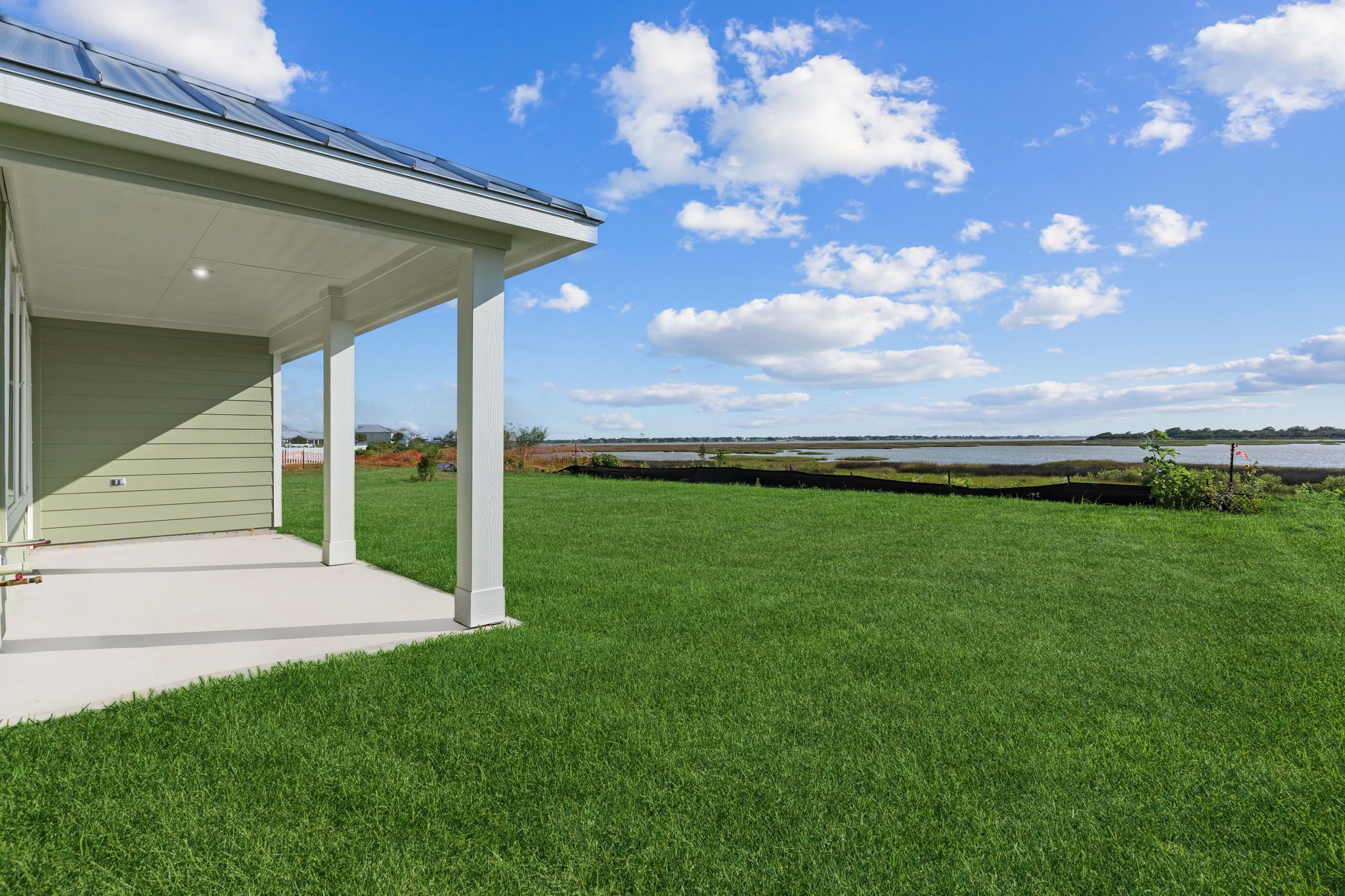 Patio with water views