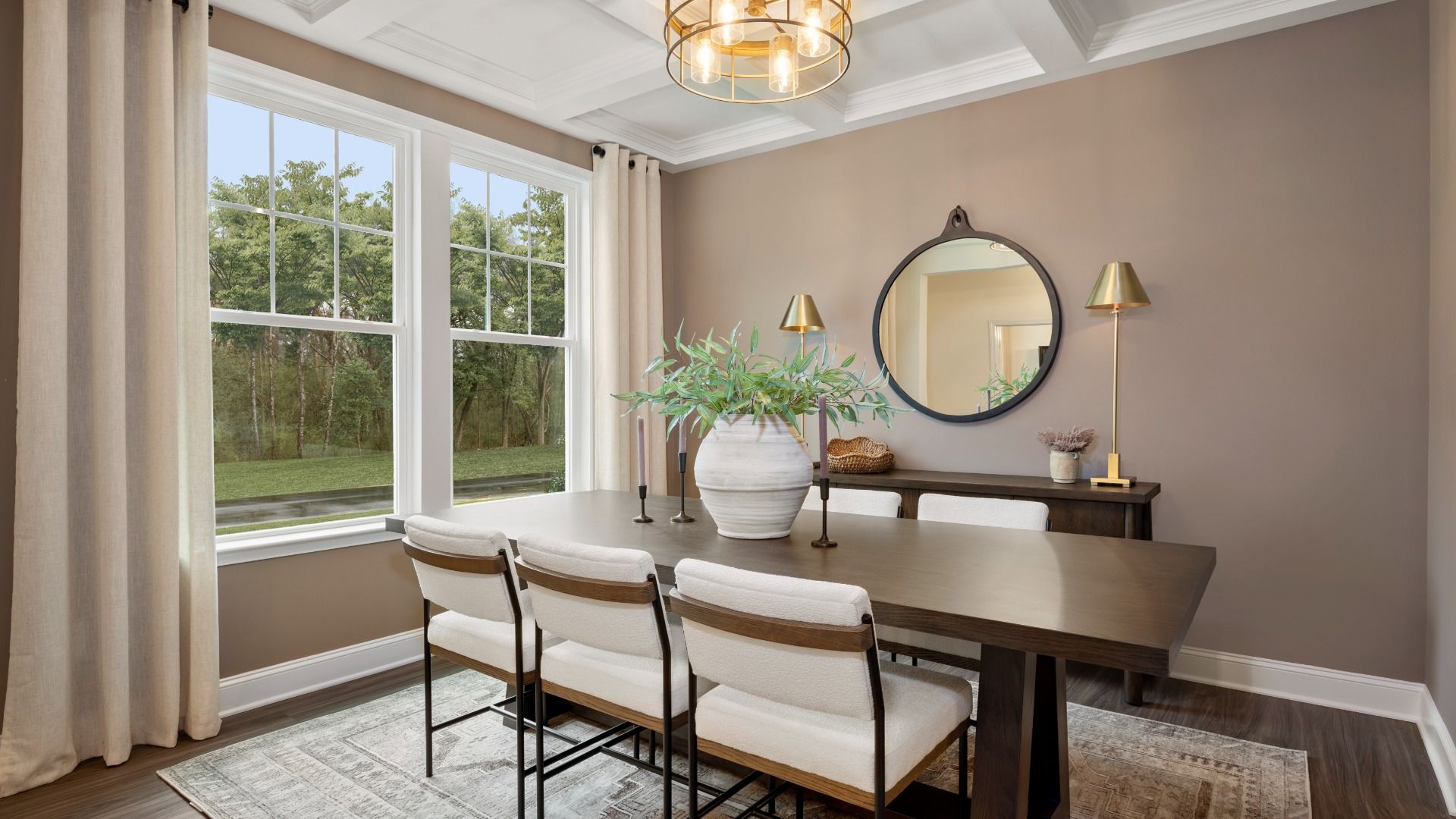 Townsend home plan formal dining room off of entry with coffered ceiling