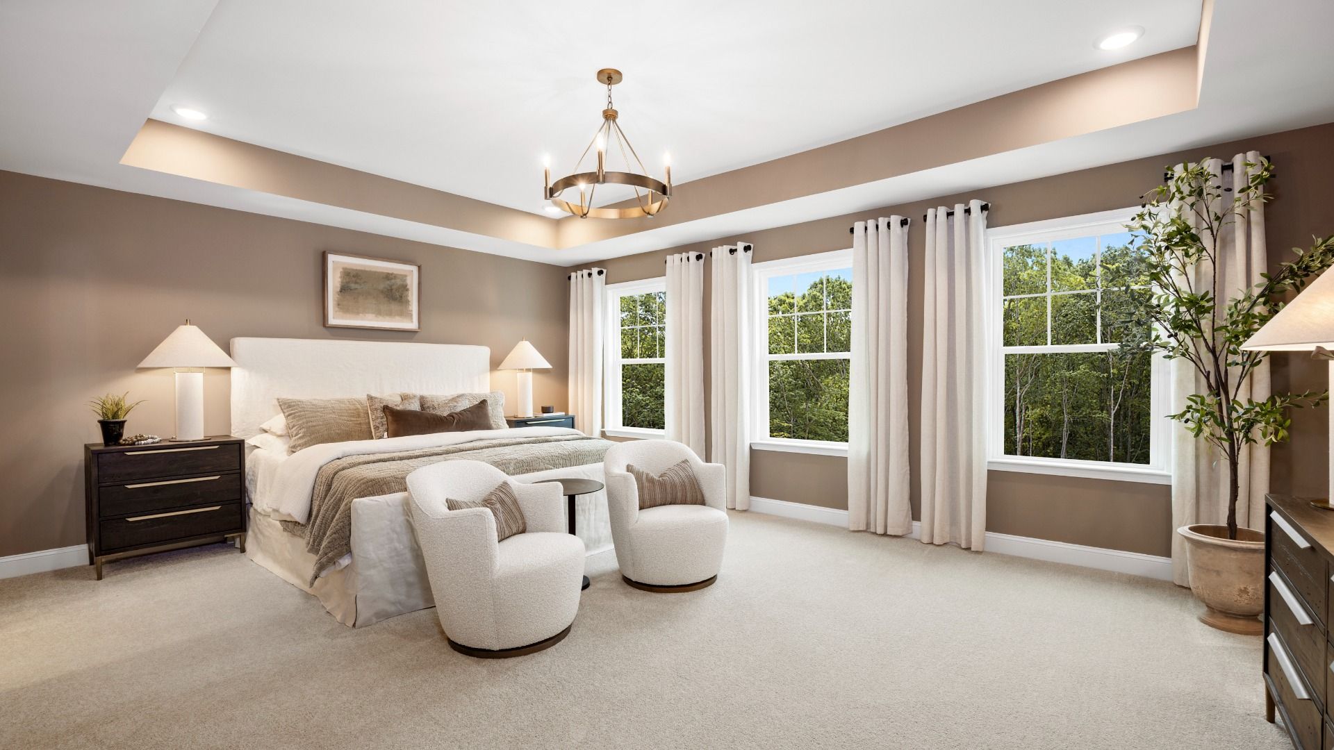 Townsend home plan expansive primary suite with lots of windows, walk-in closet and en suite bathroom