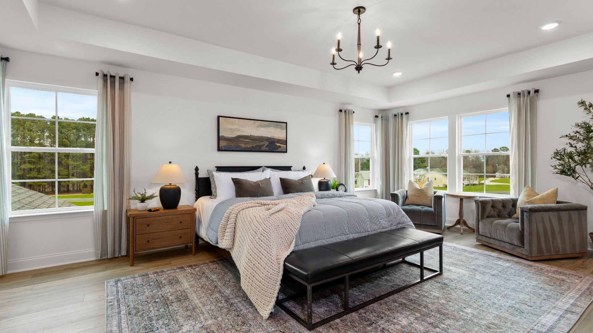Stonefield home plan large primary suite with sitting room, walk-in closet and en suite bathroom