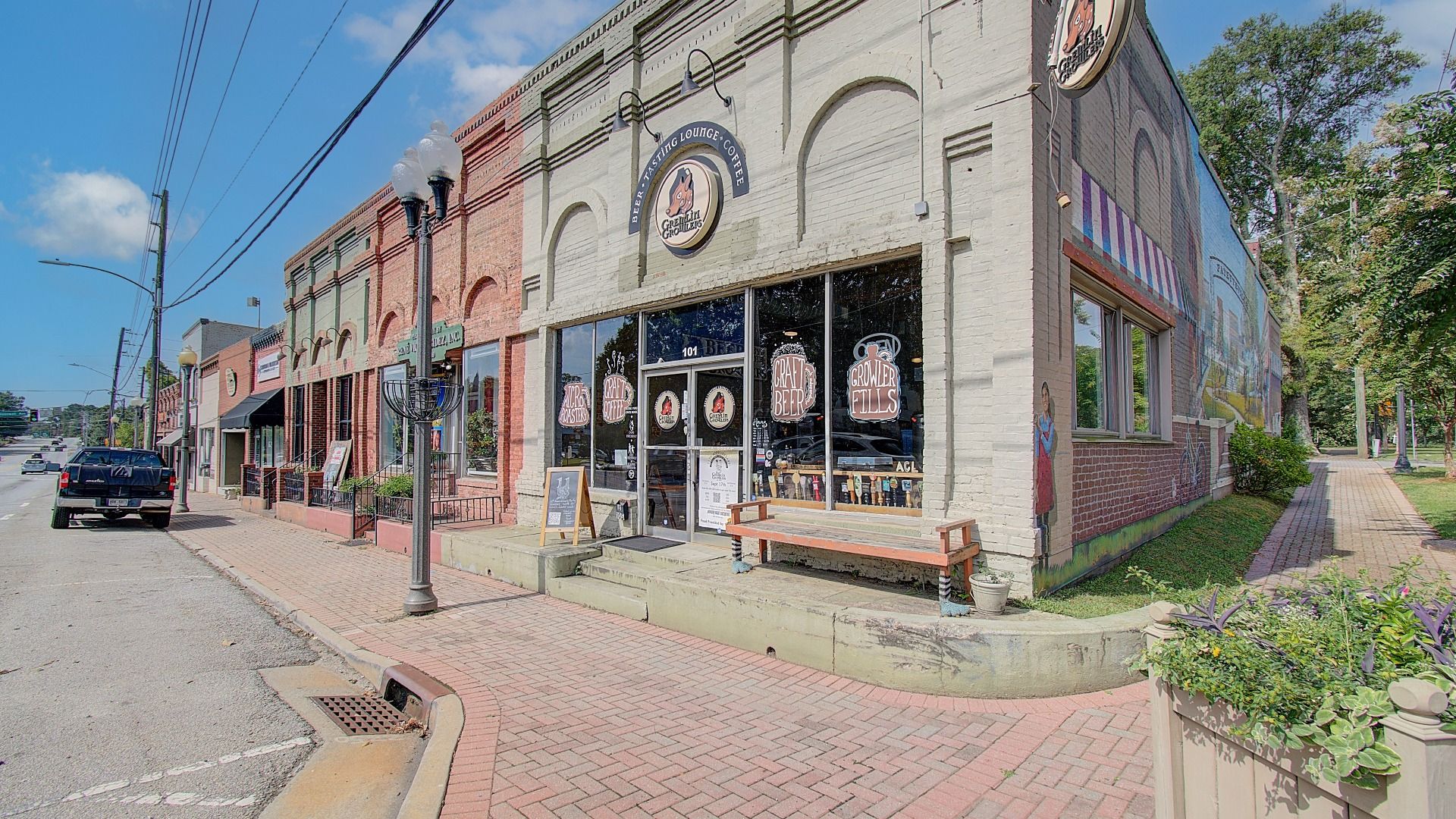 Main Street shops and restaurants nearby in Fayetteville, Georgia.