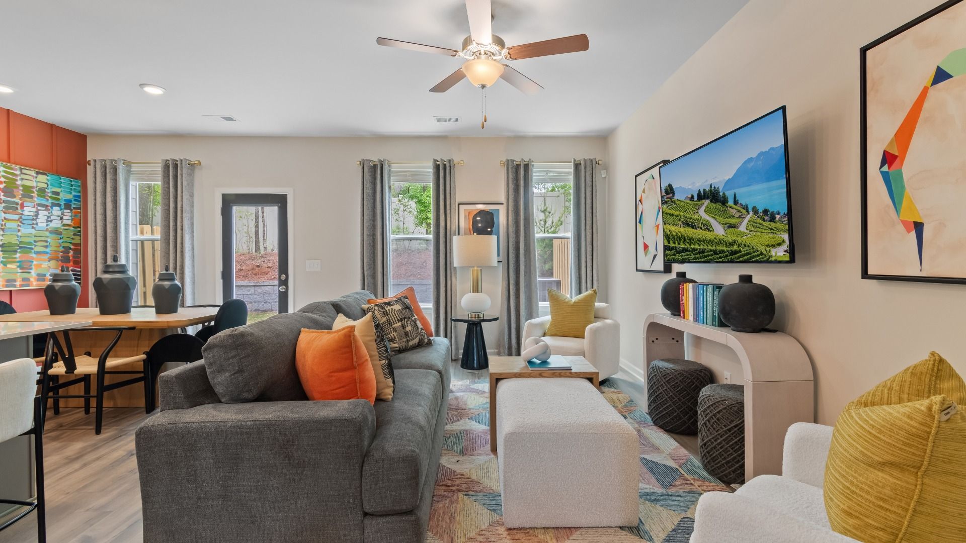 Family room with open layout in new construction townhome at Avery Landing in McDonough, GA