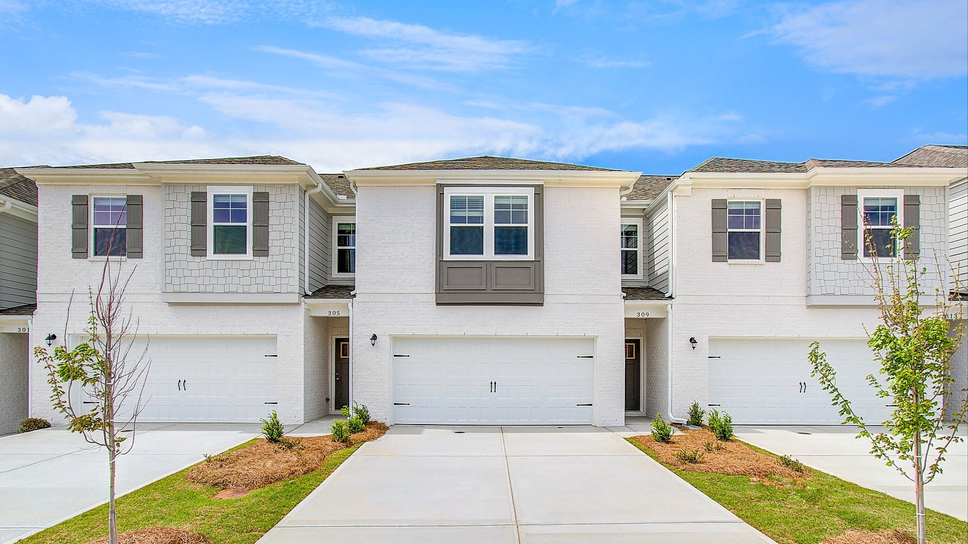 Austin model home exterior at Bowers Farm in McDonough, GA showcasing a different elevation and curb appeal.