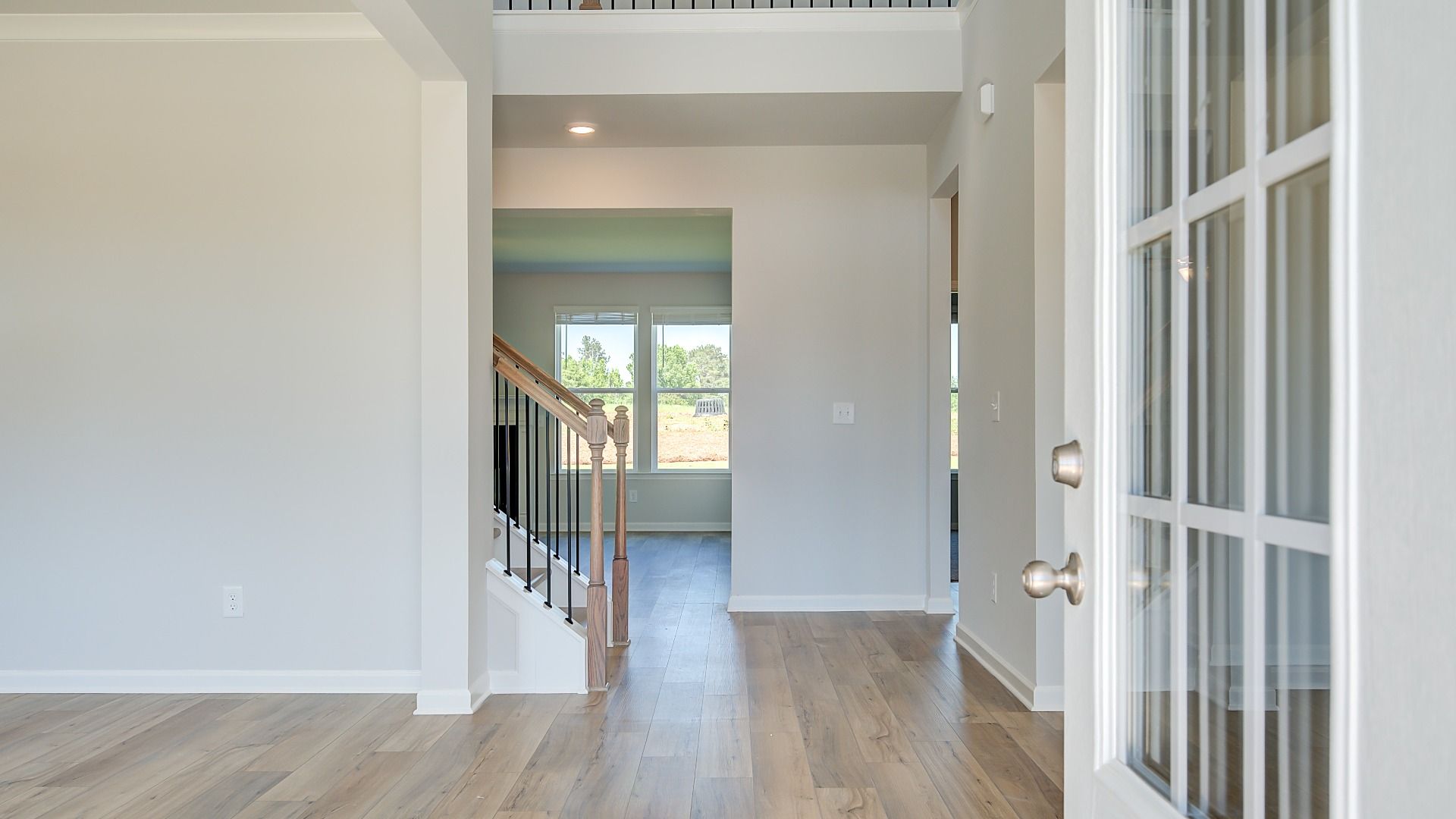 Clarity front entry with glass panels and LVP flooring at single family home at Brighton in Locust Grove, GA.