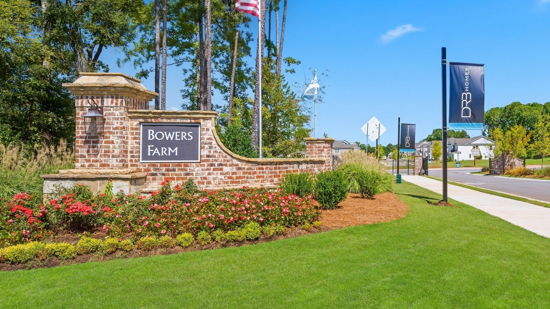 Monument entrance sign for Bowers Farm new single family home community in McDonough, GA.