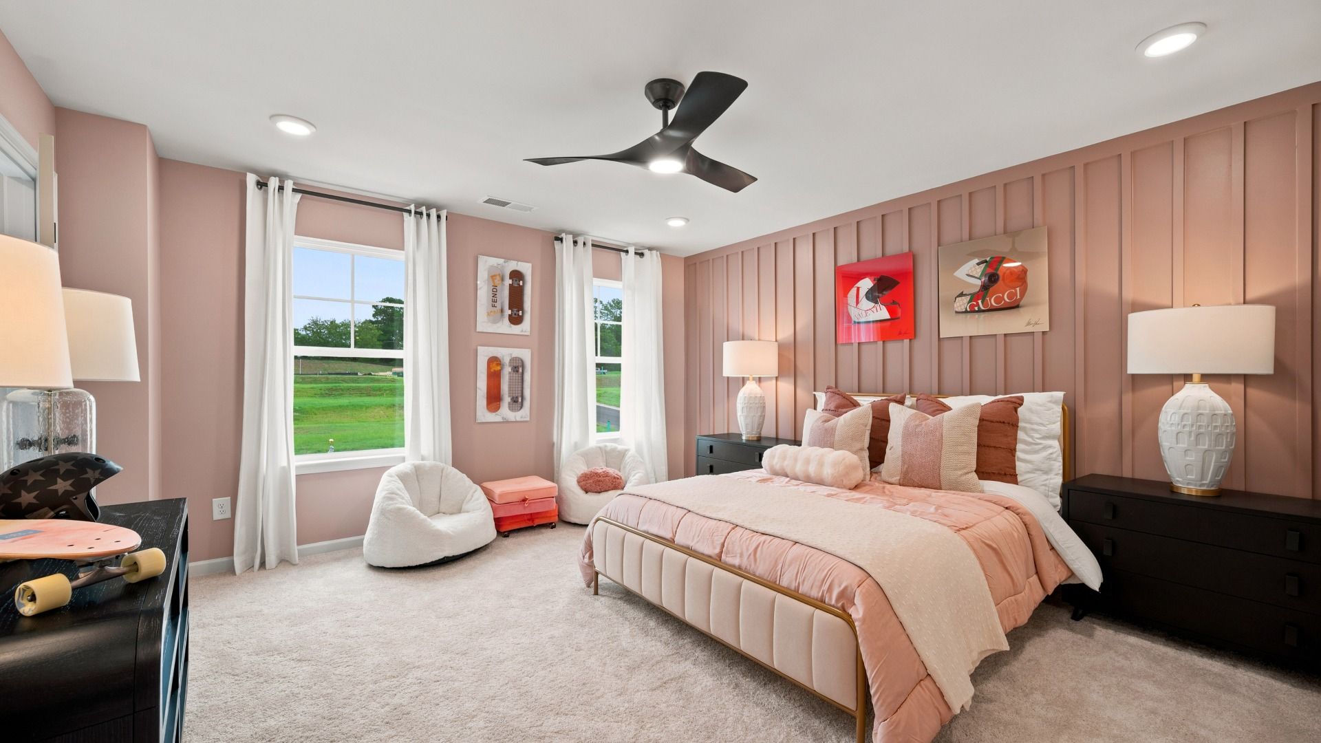 Rosemary II second-floor secondary bedroom with carpet flooring and natural light at Brighton in Locust Grove, GA.