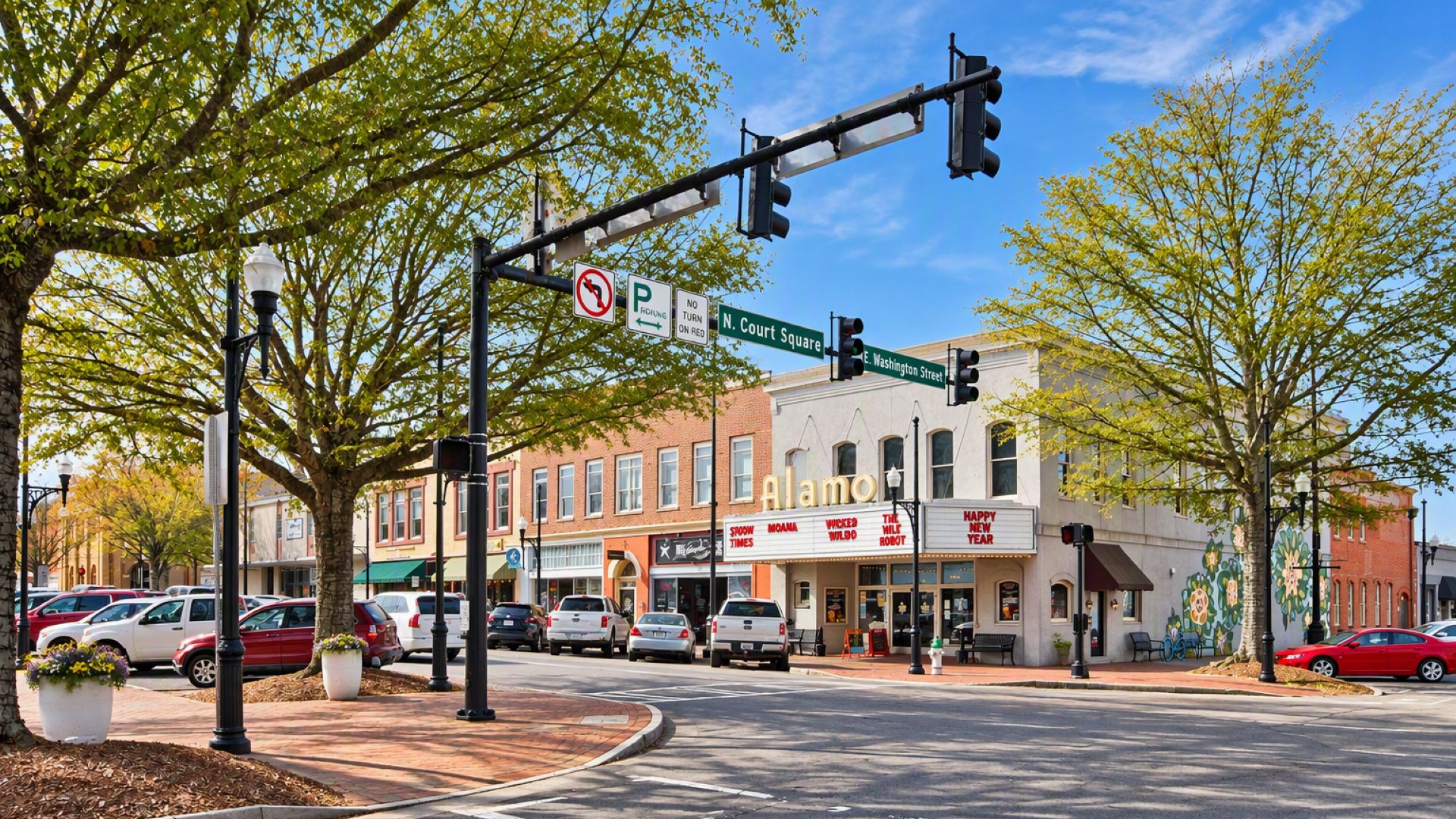 Newnan Town Square with shops, dining, and walkable streets for a downtown feel and community gathering near Chapel Hill.