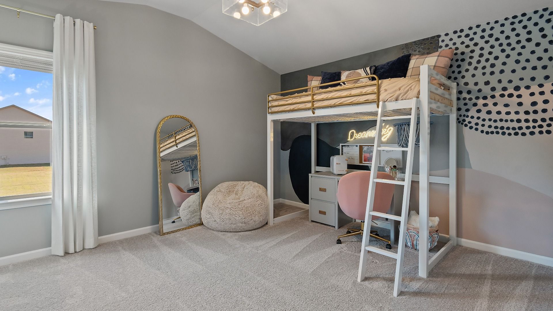McKinley II generously sized secondary bedroom with carpet flooring and natural light at Brighton in Locust Grove, GA.