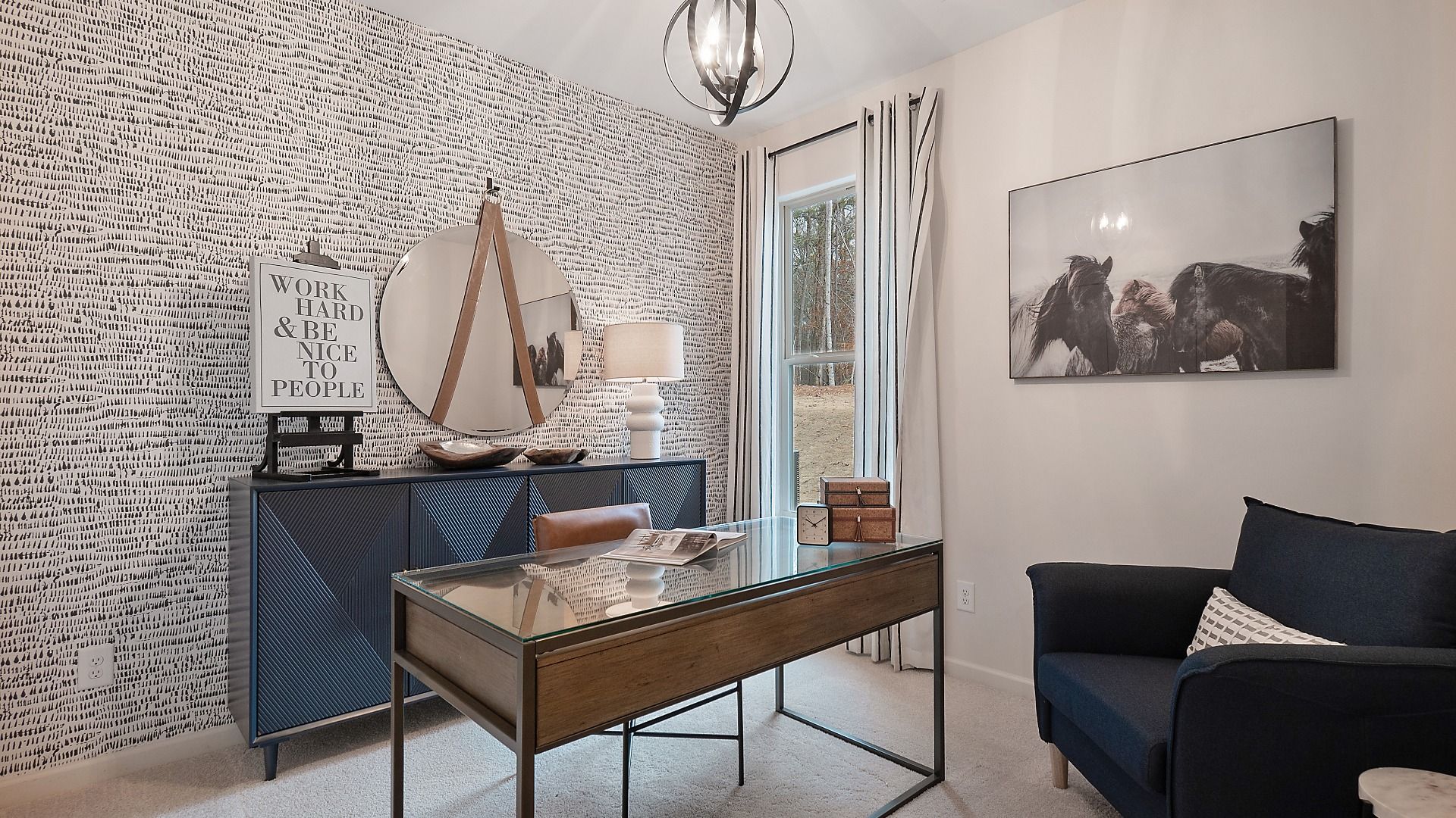 Zoey II flexible room on first floor for secondary bedroom or home office with large window at Abbotts Crossing.
