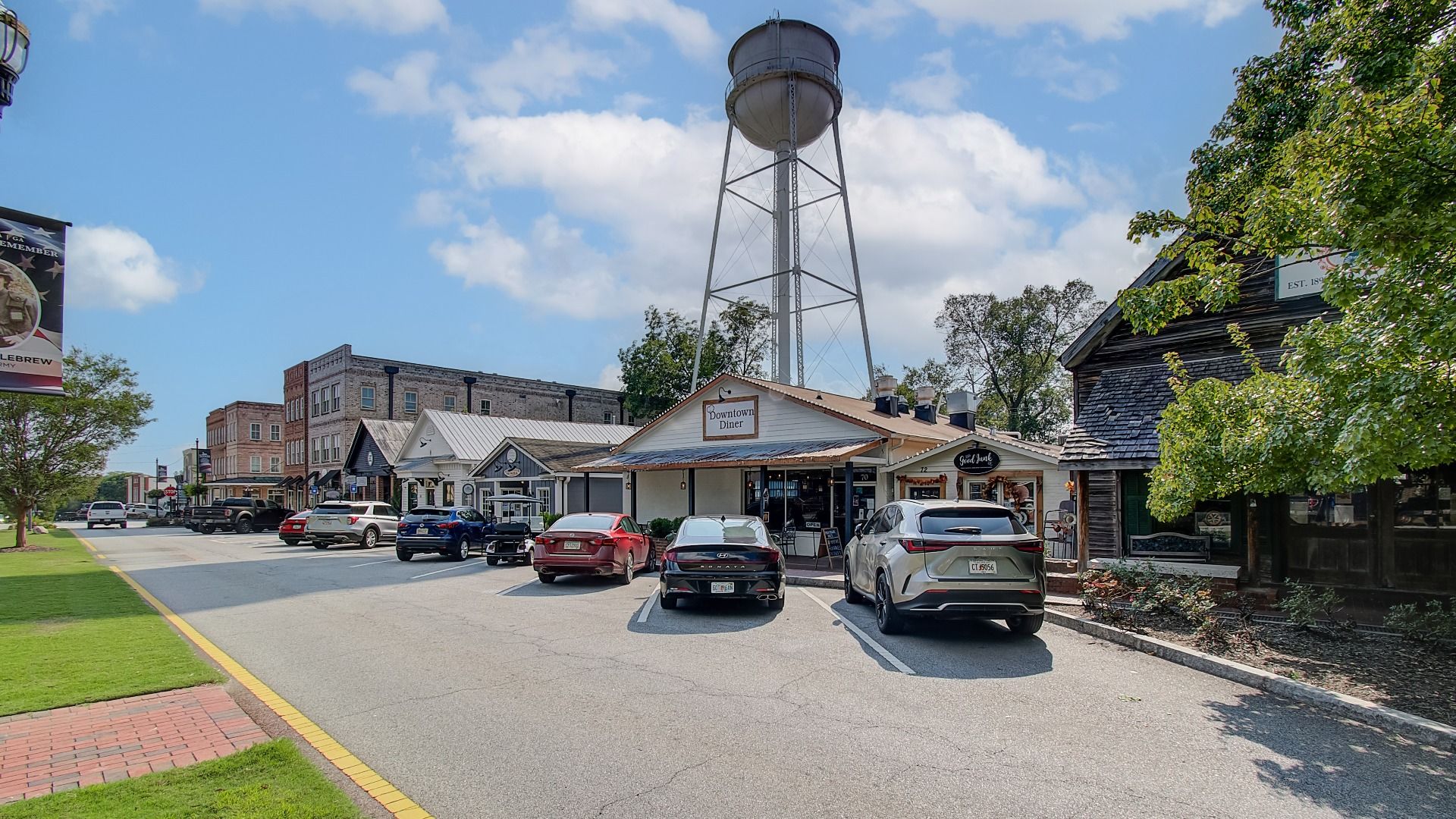 Downtown Senoia with local dining spots, including the charming Downtown Diner, near Saddleridge in Senoia, GA.