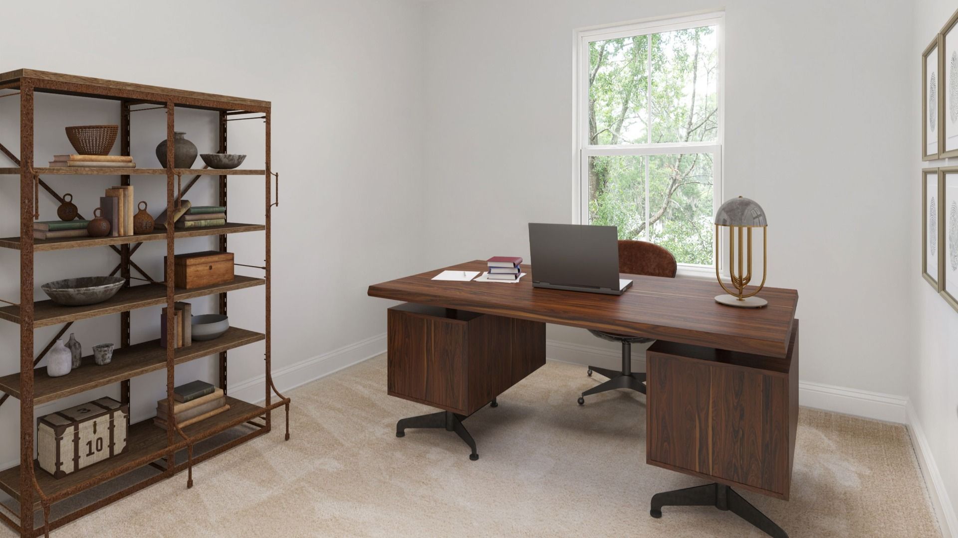 Carpeted secondary bedroom with large single window in a DRB Homes Brookgreen model home at Park Circle Station.