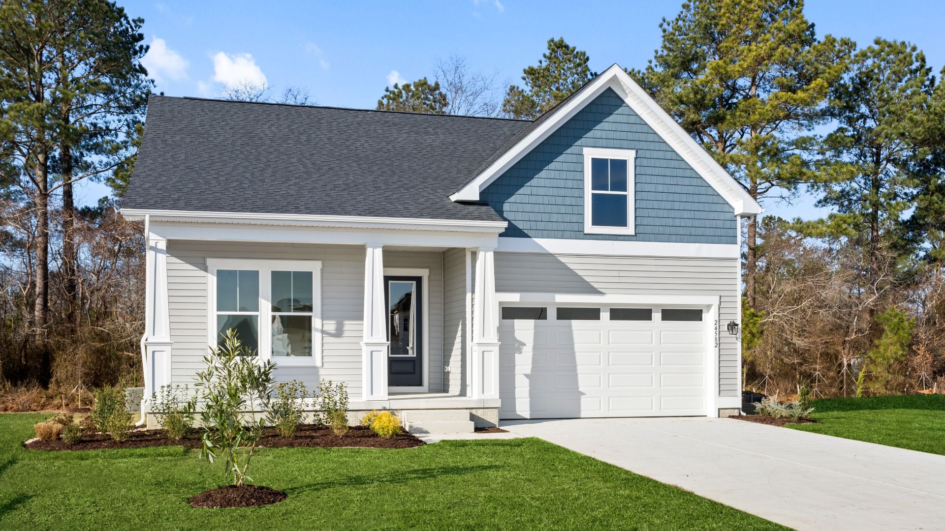 Front exterior of the DRB Homes Aloha plan at the Wetherby community.