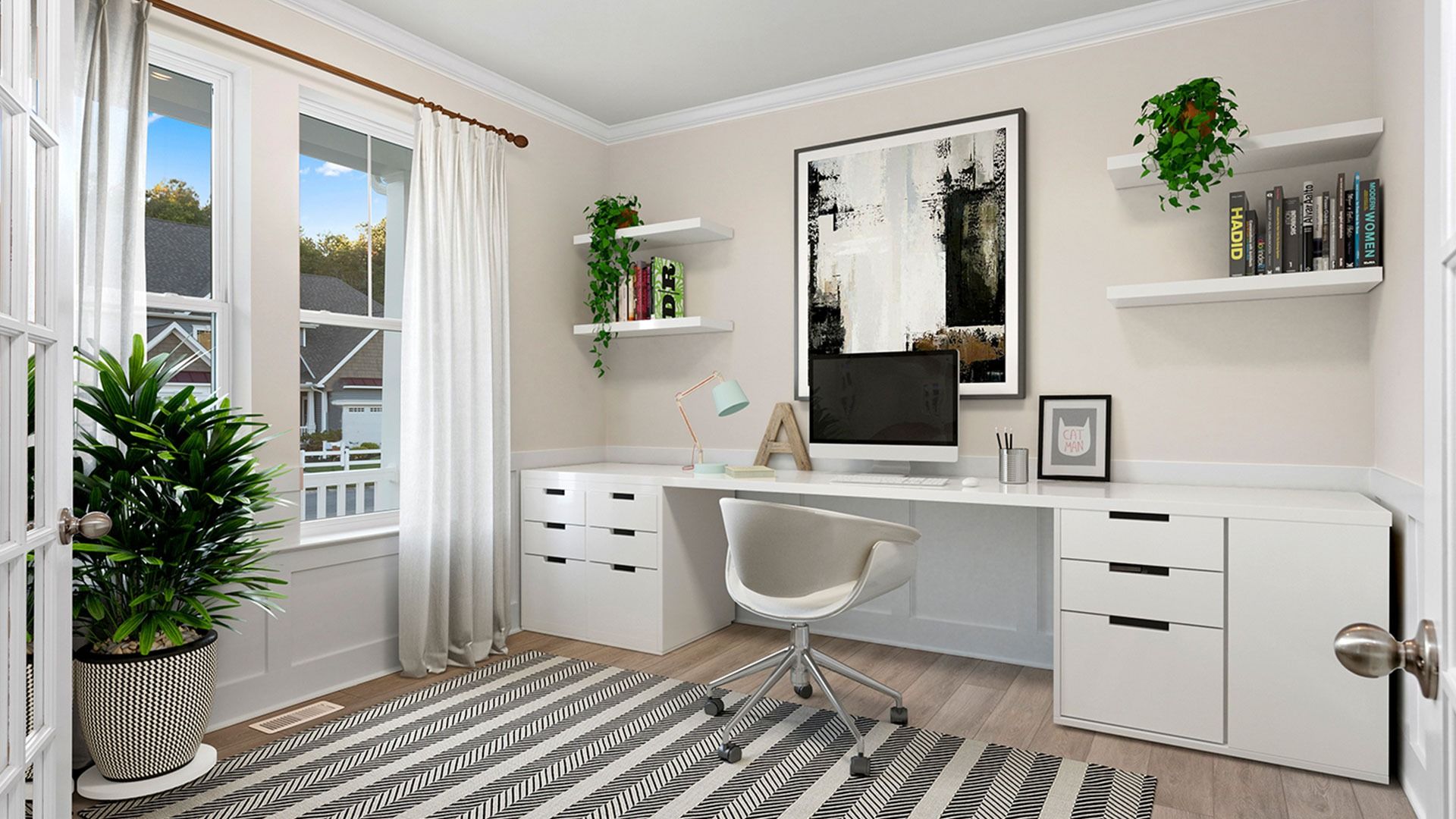 Private office with large double window in a DRB Homes Latitude home.