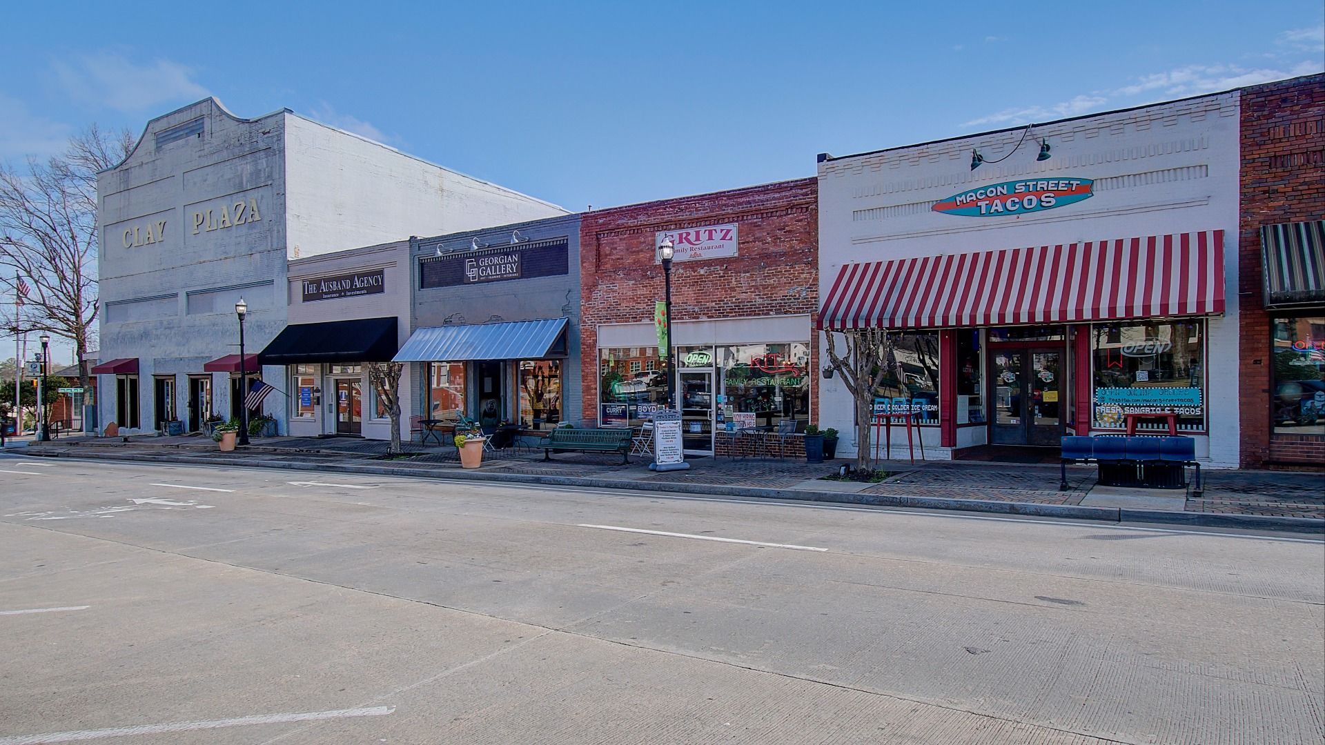 Walkable strip of Downtown McDonough Square of shops, markets, and restaurants.