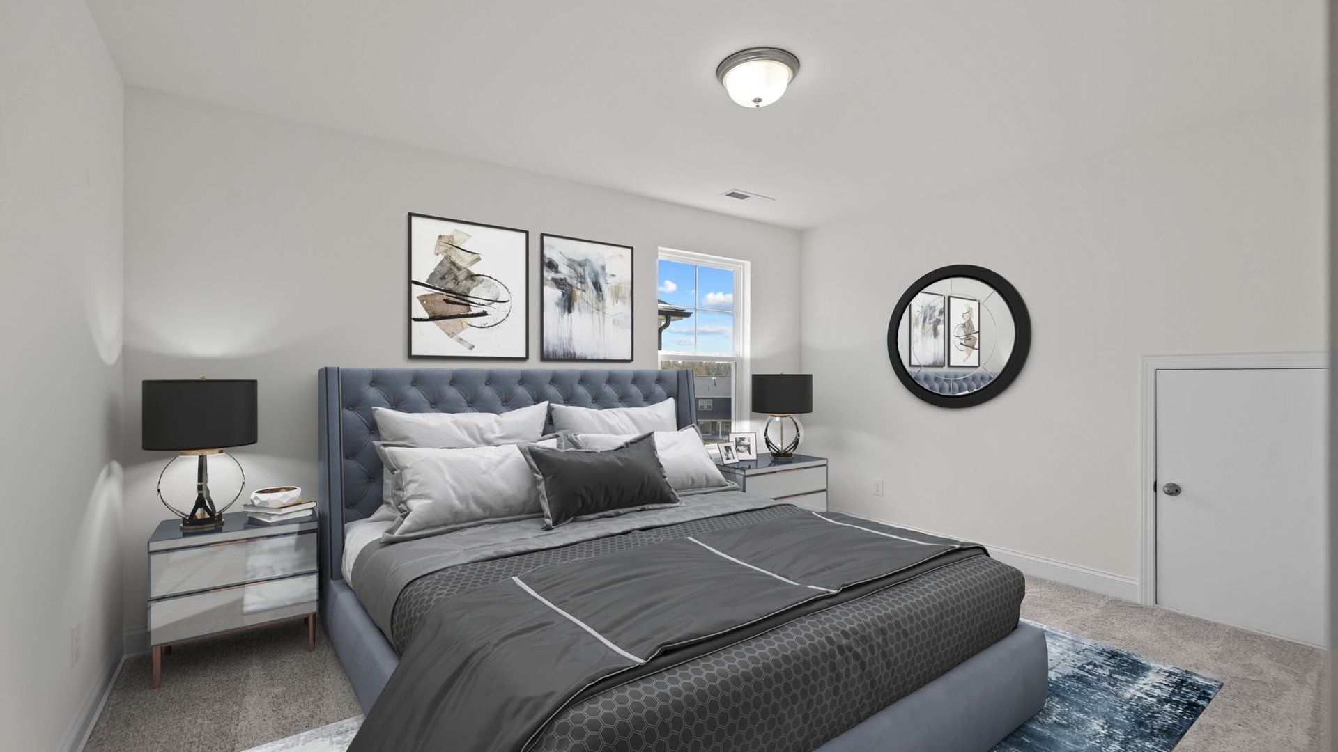 Fairfield spacious secondary bedroom with elevated ceiling and large window. Lakeside Glen by DRB Homes, York, SC.