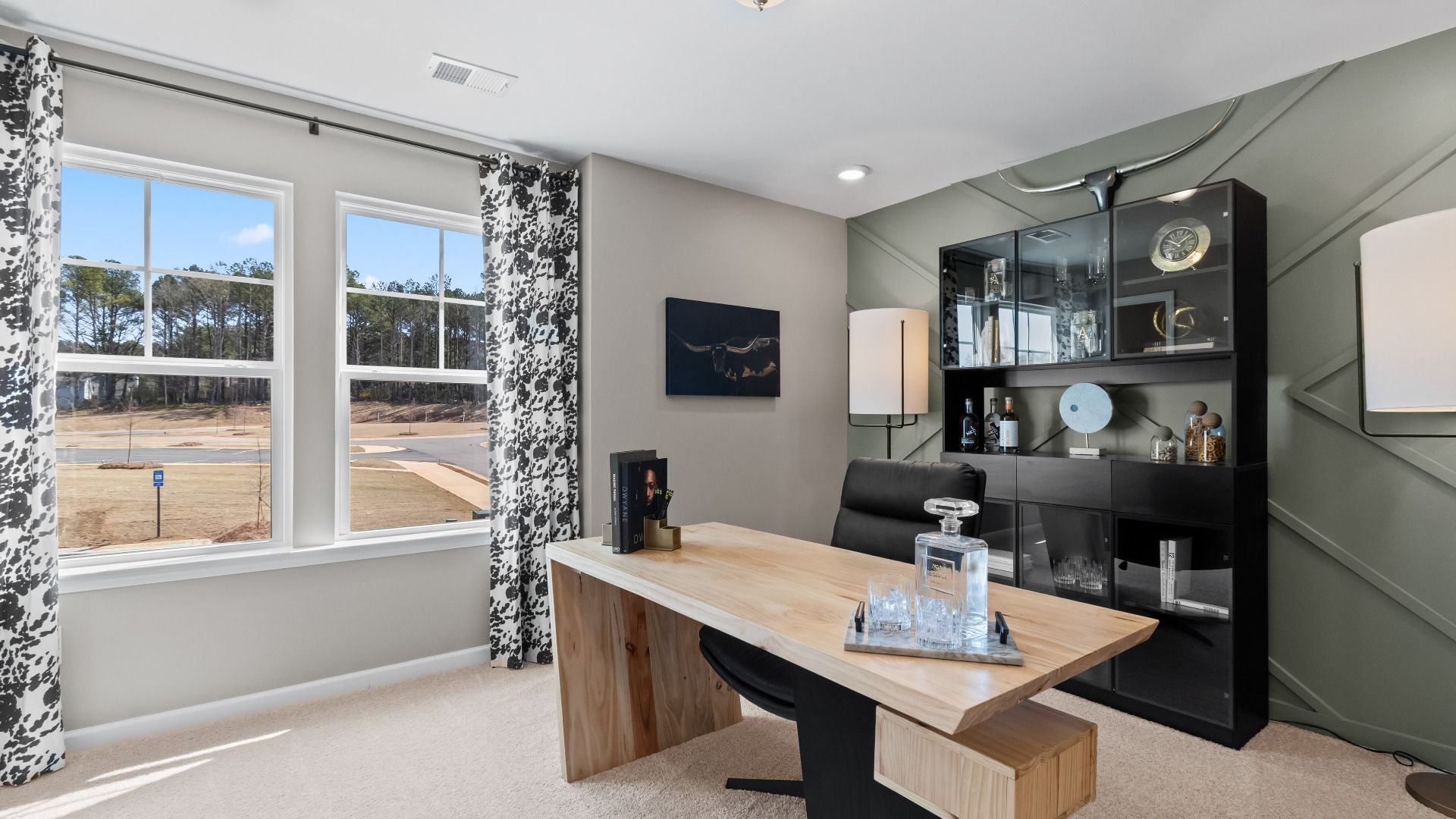 Austin Alternate spacious secondary bedroom with carpet flooring and natural light at Bowers Farm Townhomes in McDonough, GA.