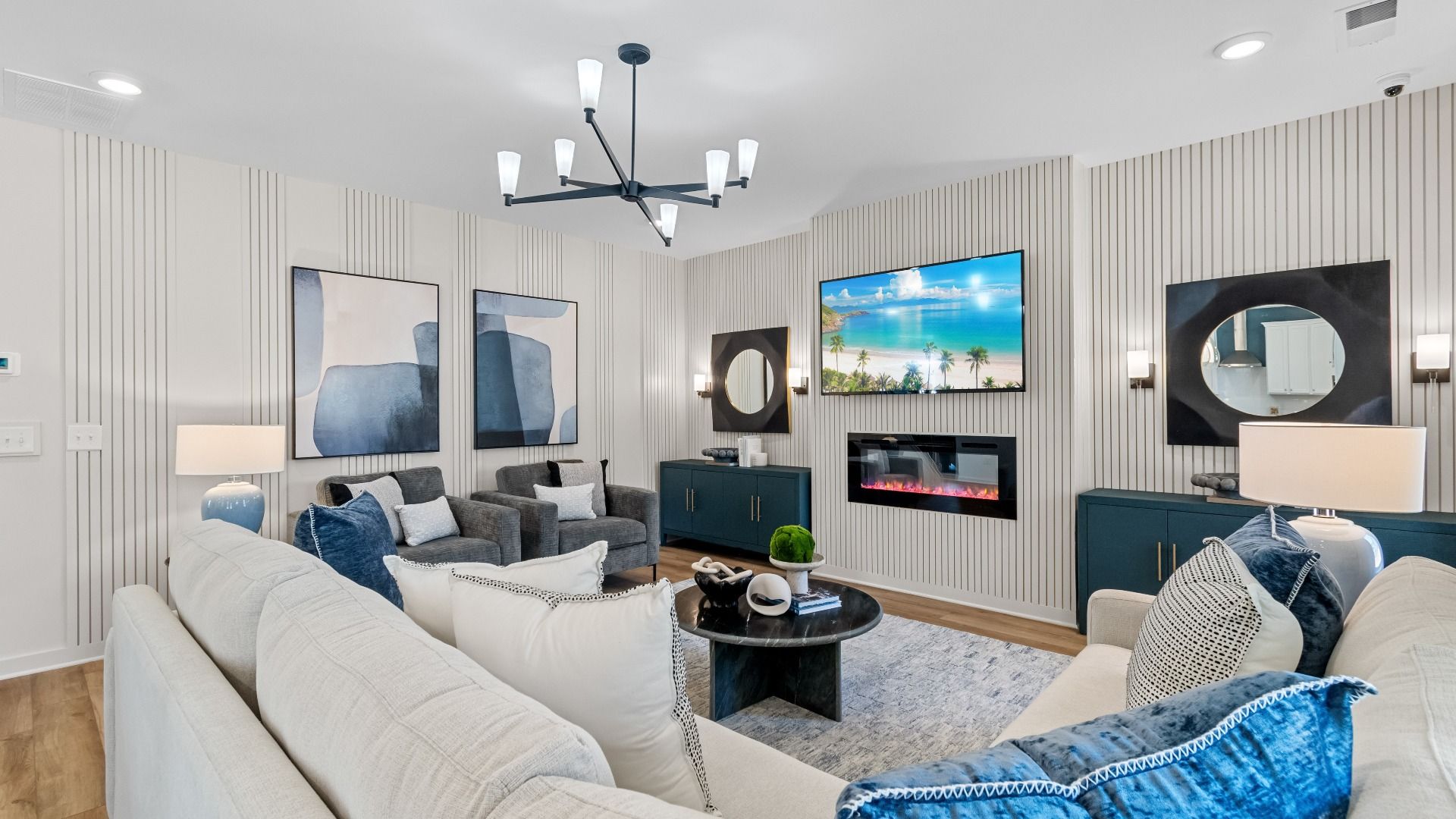 Expansive Wynwood family room with ample seating area, LVP flooring, and modern finishes at Bowers Farm in McDonough, GA.