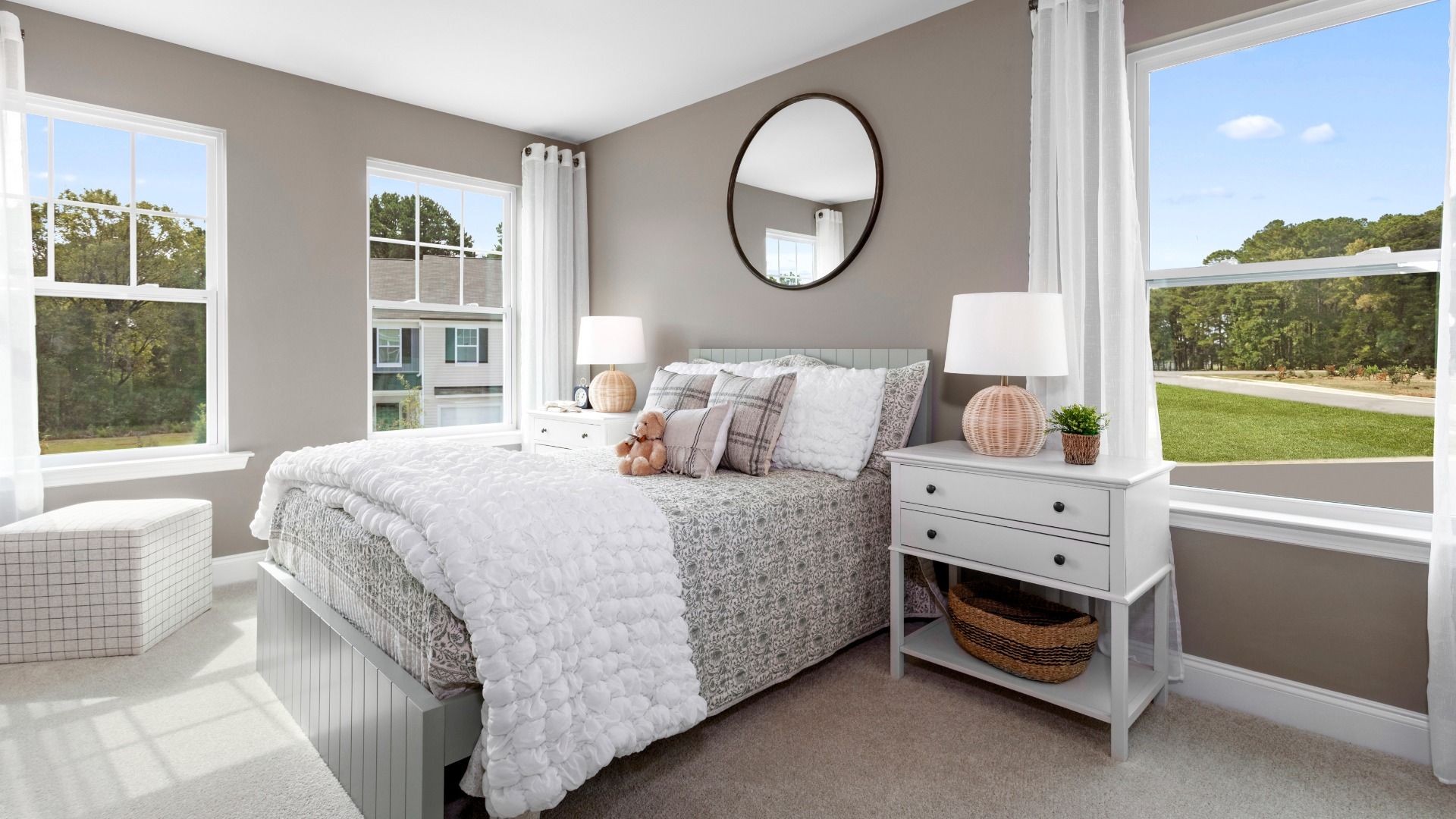 Bright bedroom with large windows and premium finishes in the Litchfield Design at Bell Glen by DRB Homes Charlotte, NC