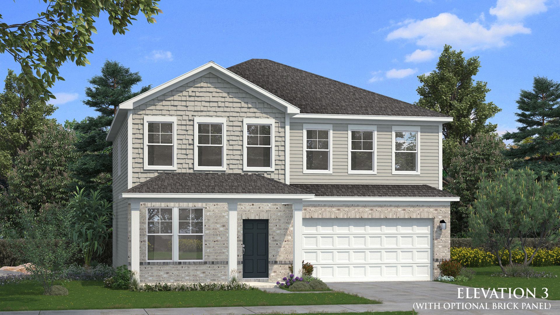 Ridgewood elevation 3 intentionally designed new construction single family two-story home at Abbotts Crossing.