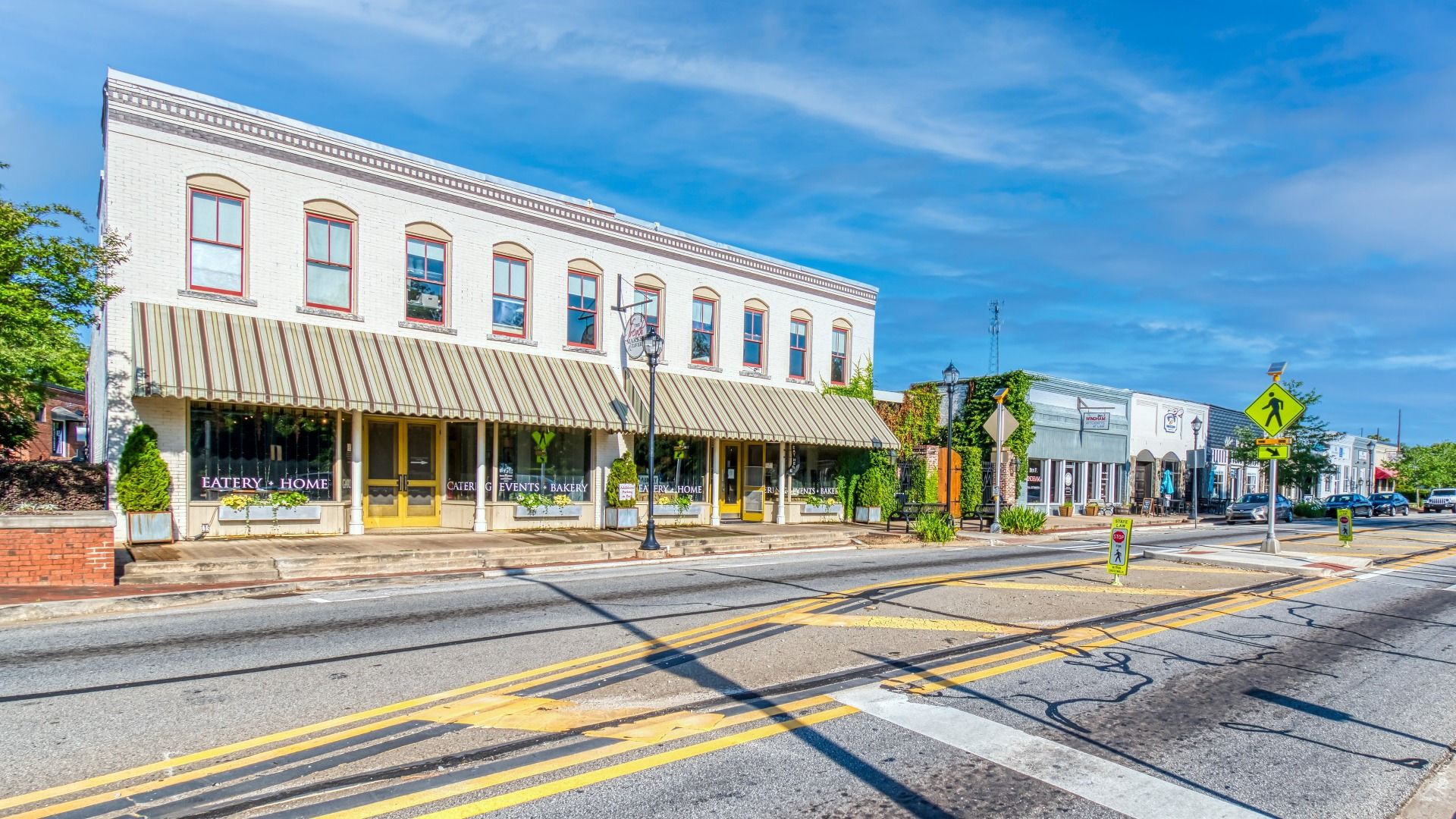 Scenic downtown Locust Grove, GA with walkable shops and dining near The Park at Brighton.