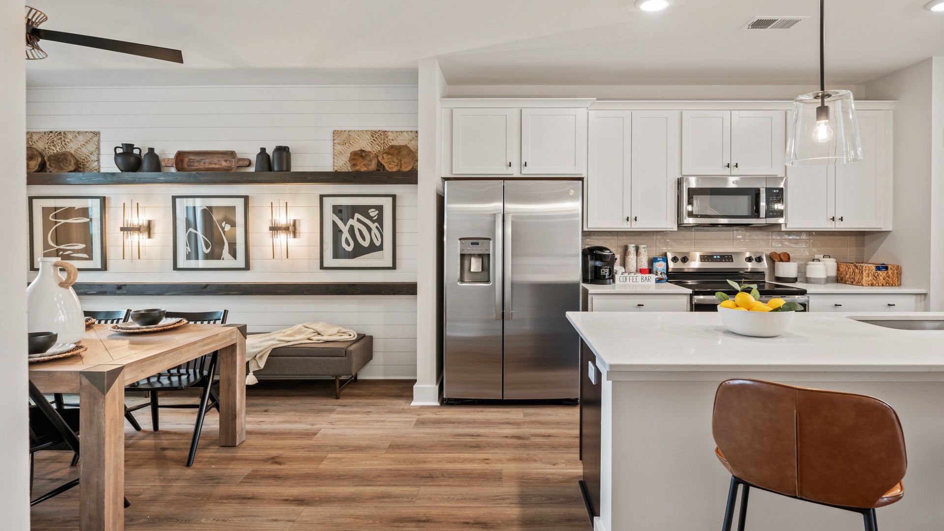 Open-concept dining and kitchen with modern finishes