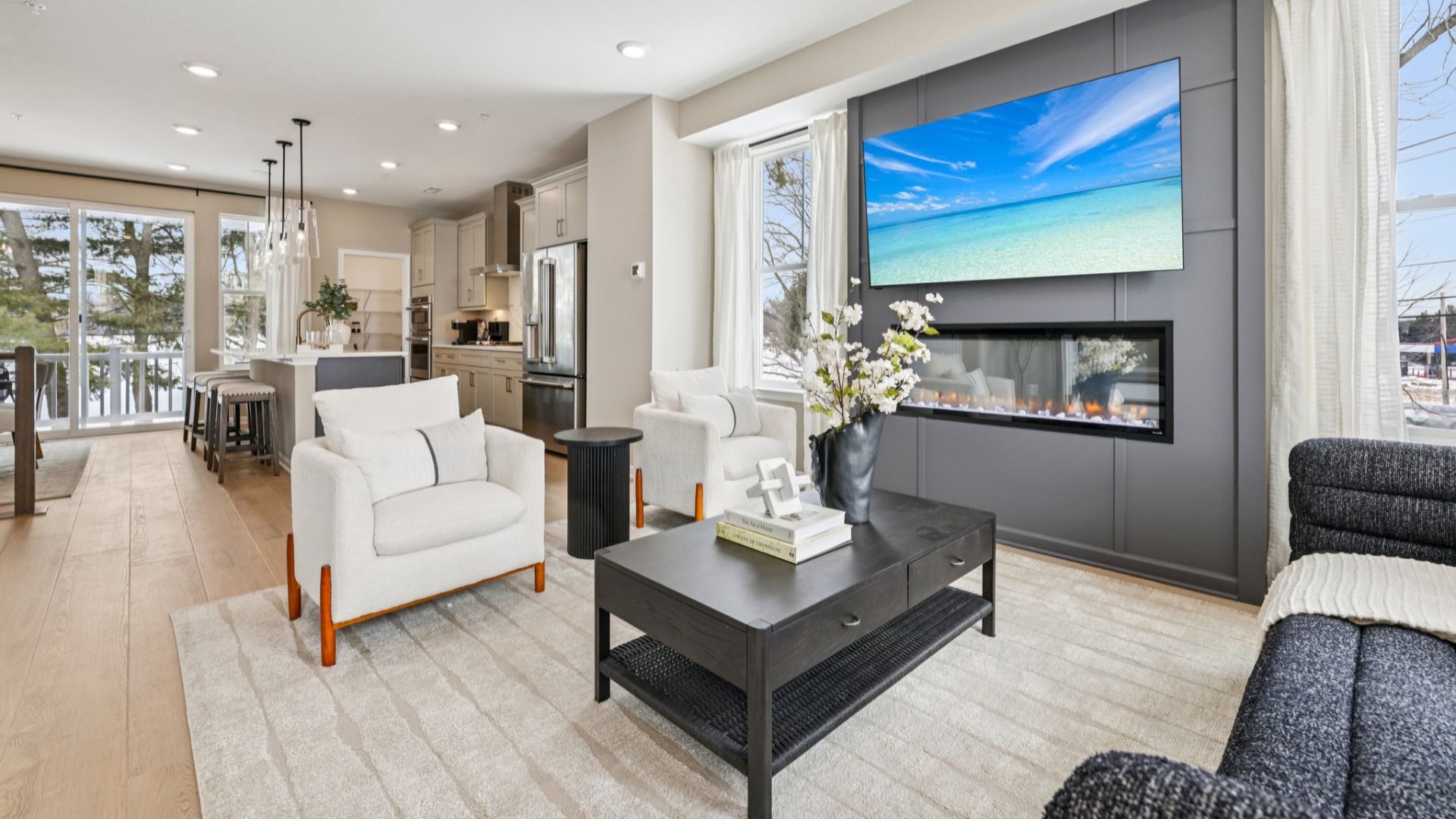 Light Filled Living Room with Optional Electric Fireplace