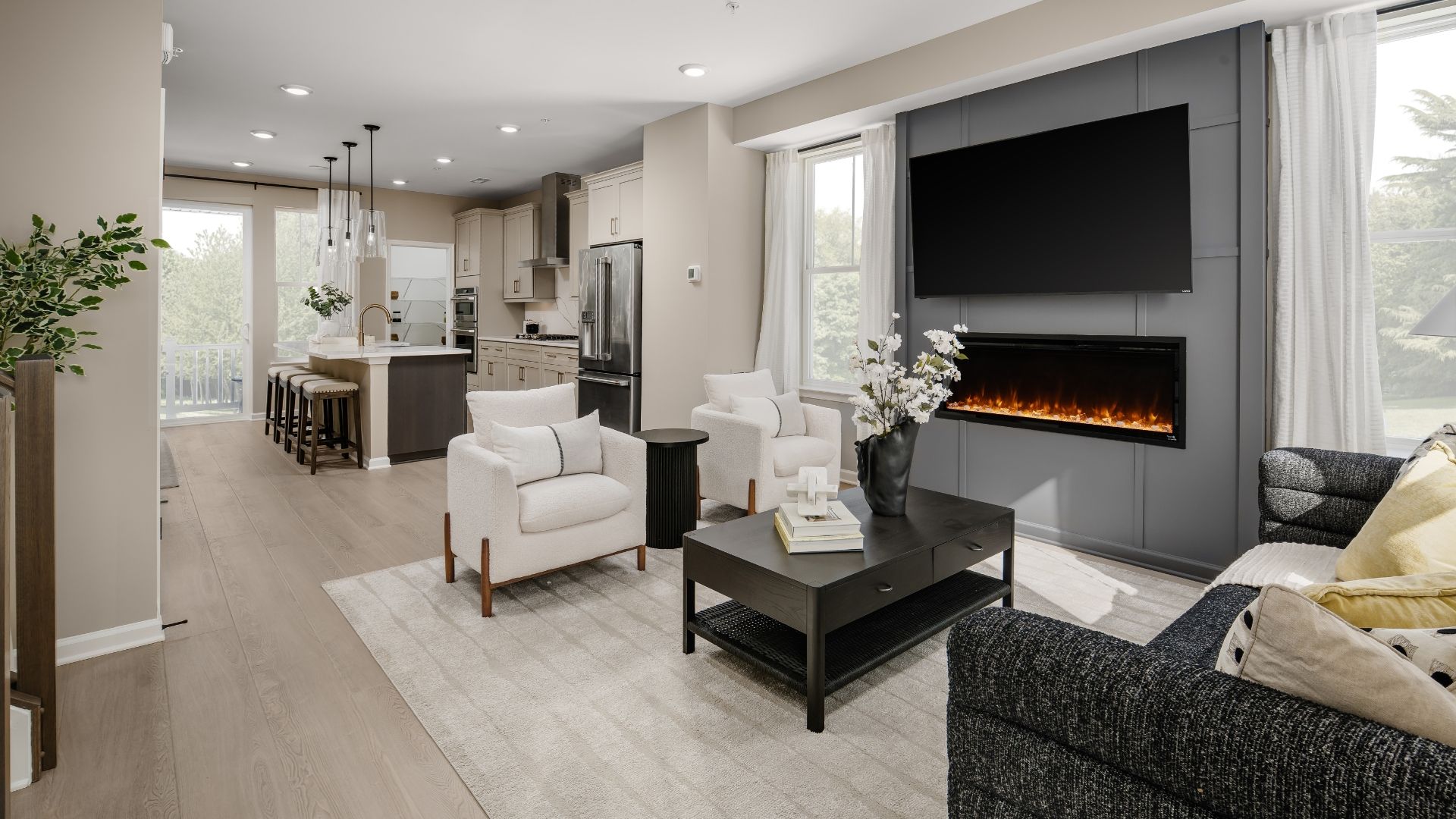 Light Filled Living Room with Optional Electric Fireplace