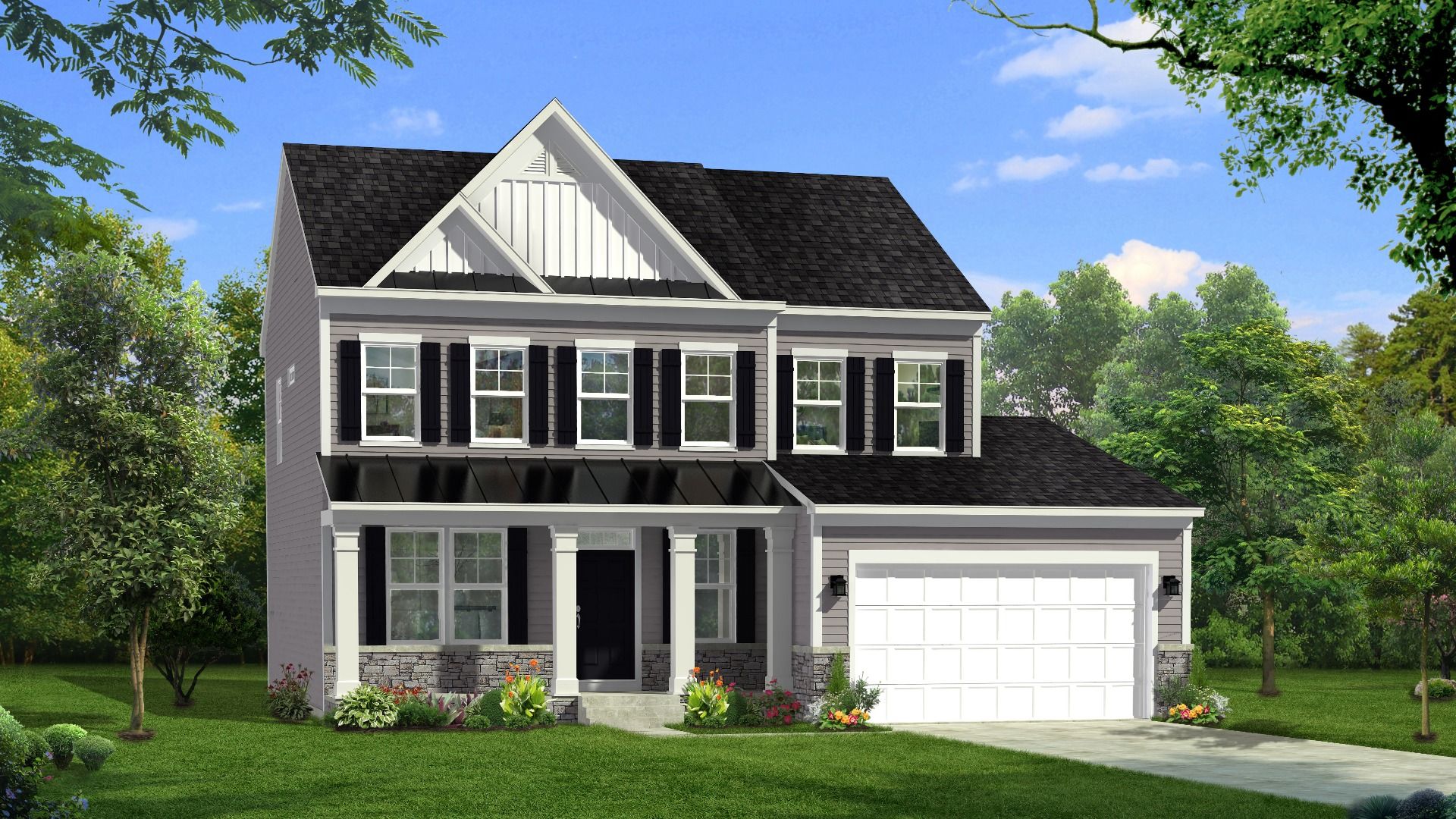 Elevation 3 with stone water table and fourth bedroom