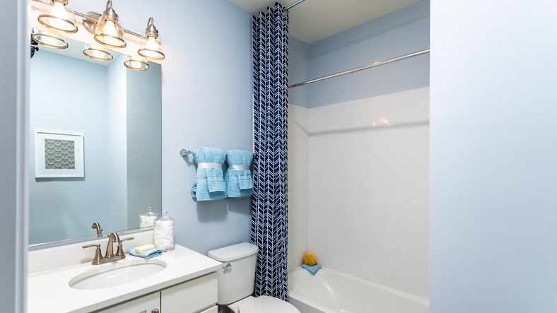 The Full Bath with Standing Tub and Sink Vanity in the DRB Homes Starling II Model at Rosehill Manor