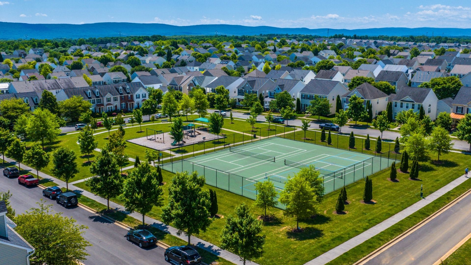 Community tennis courts offer space for friendly matches and active outdoor recreation.