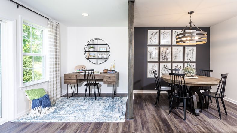 The study and dining room in the York II floor plan offer versatile spaces for work and meals.