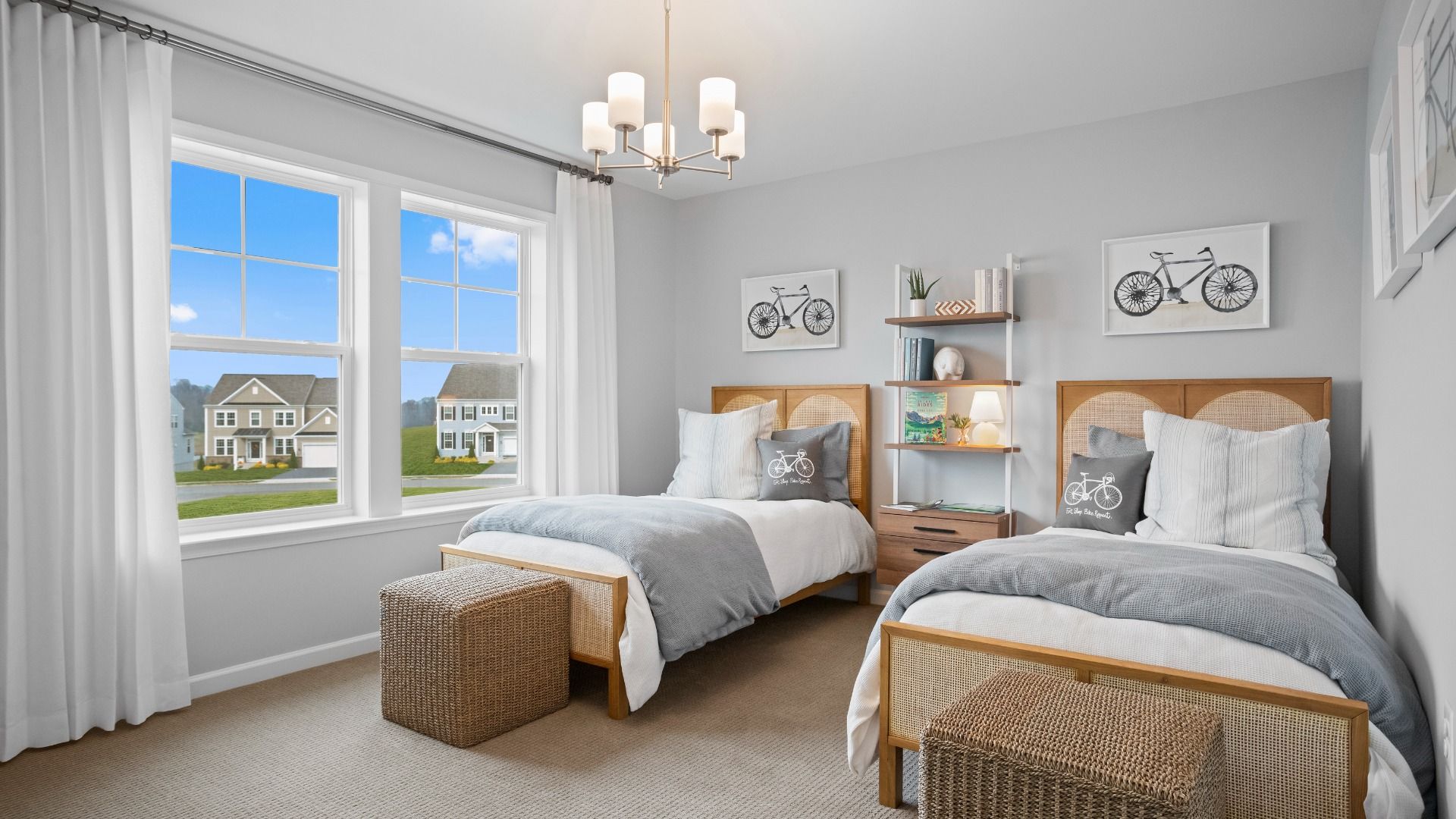 The second bedroom in the Bridgeport II offers room for two twin beds, perfect for kids or guests.