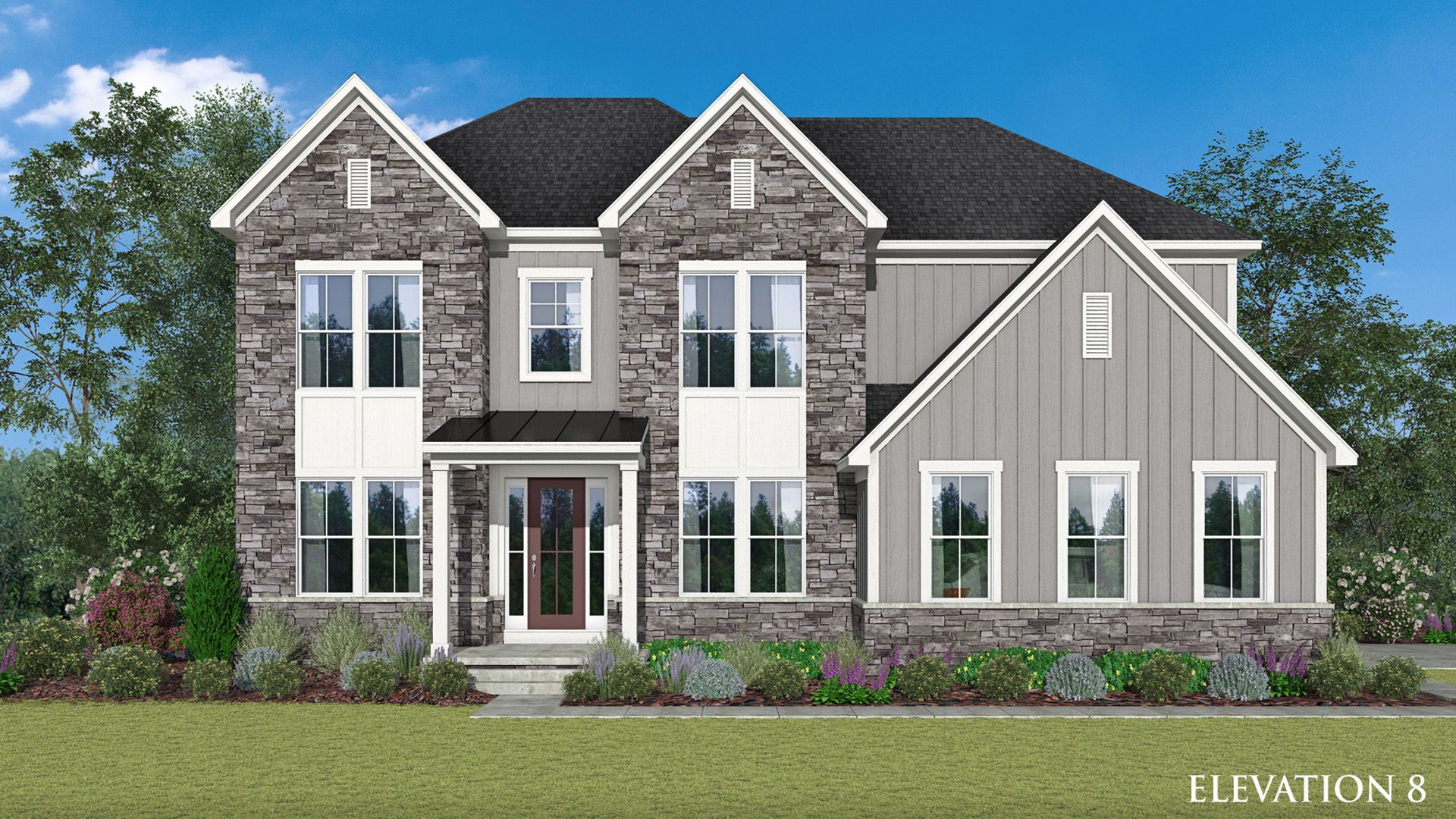 Albemarle Elevation 8 with Partial Stone and Siding - Sideload Not Offered