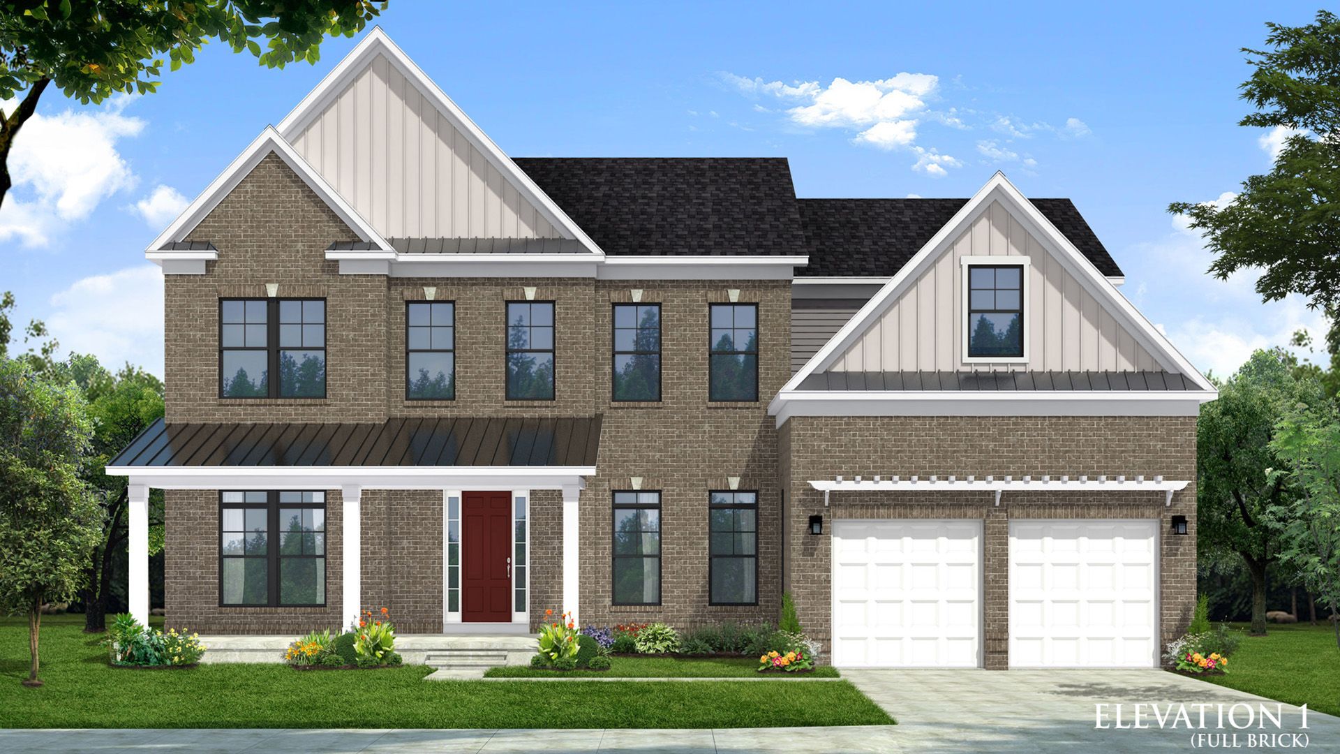 Creighton Elevation 1 with Full Brick and Black Windows at South Lake in Bowie, MD