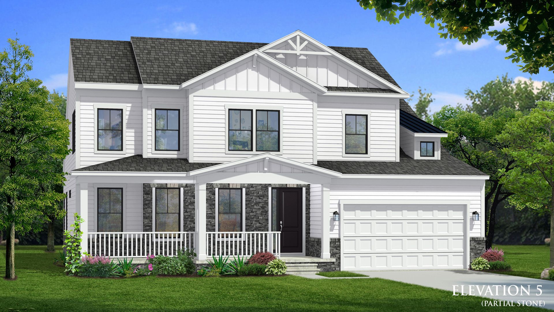 Barbados Elevation 5 with Partial Stone and Black Windows at South Lake in Prince George's County, MD
