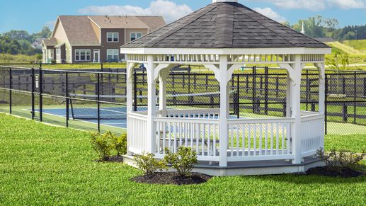 The community gazebo offers a peaceful spot for relaxation and social gatherings.