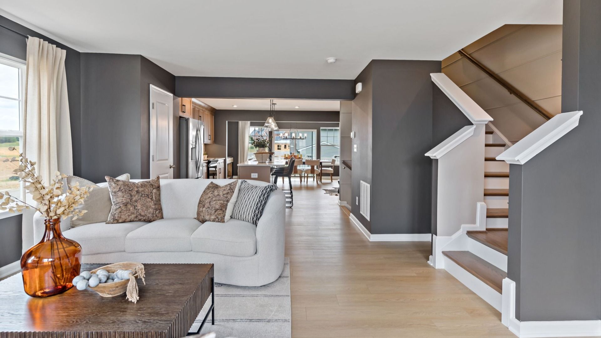 Spacious living room in a York II King's Crossing Townhome by DRB Homes, modern decor in Charles Town, WV.