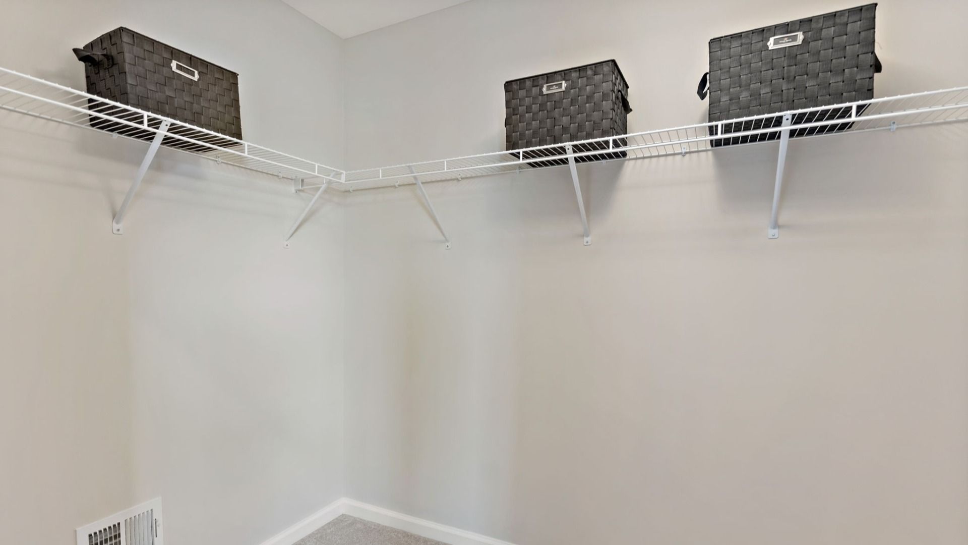 Closet York II at King’s Crossing Townhomes. Charles Town, WV. spacious design with built-in shelving and wide storage space.