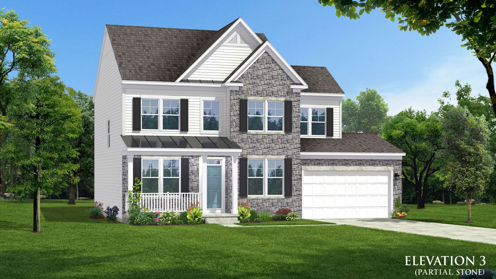 Front Elevation of Newbury II Single Family Home by DRB Homes with Stunning Exterior Design and Modern Architectural Details.