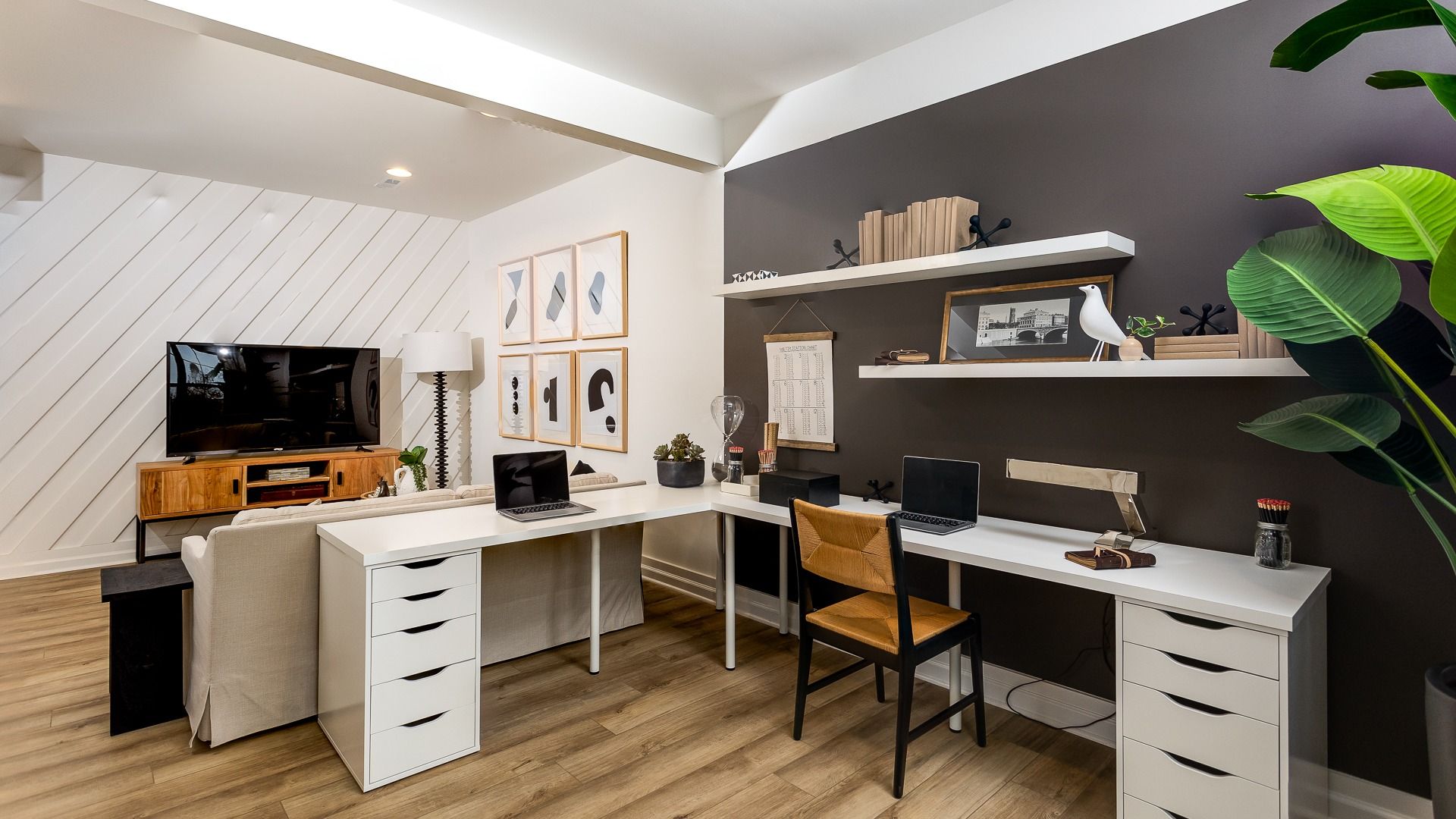 Enjoy the finished lower level with study area and media center in the Bedford II floor plan.