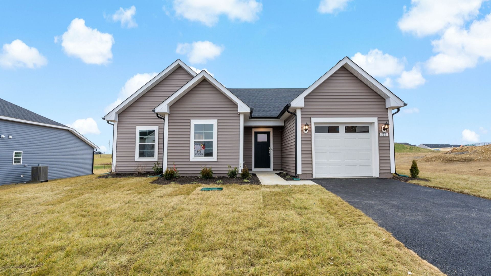 Simplicity meets style in the Edgewood II exterior, showcasing a beautiful one-level home.