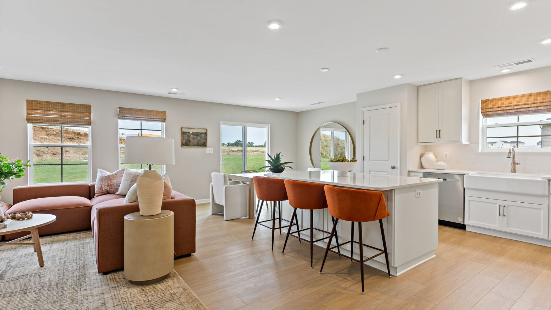 A bright, open Edgewood II space blending kitchen and living areas for easy entertaining.