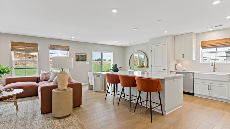 A bright, open Edgewood II space blending kitchen and living areas for easy entertaining.