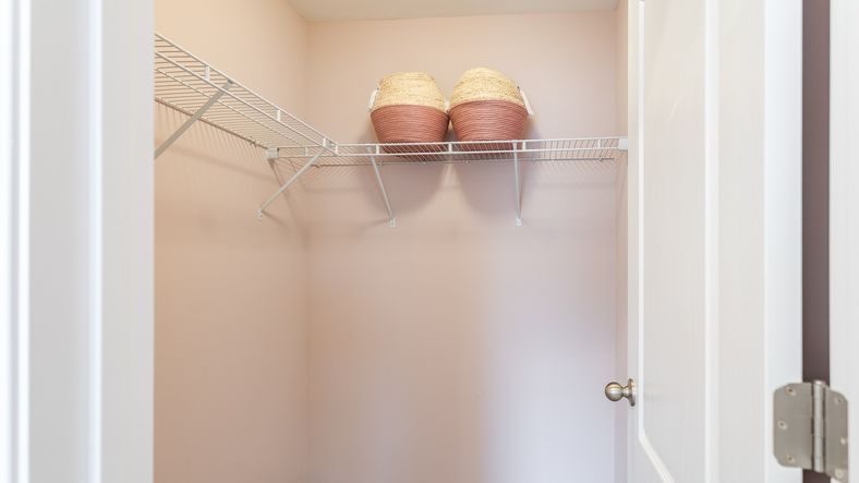 Functional closet in the Carnegie II provides organized storage with ample shelving space.